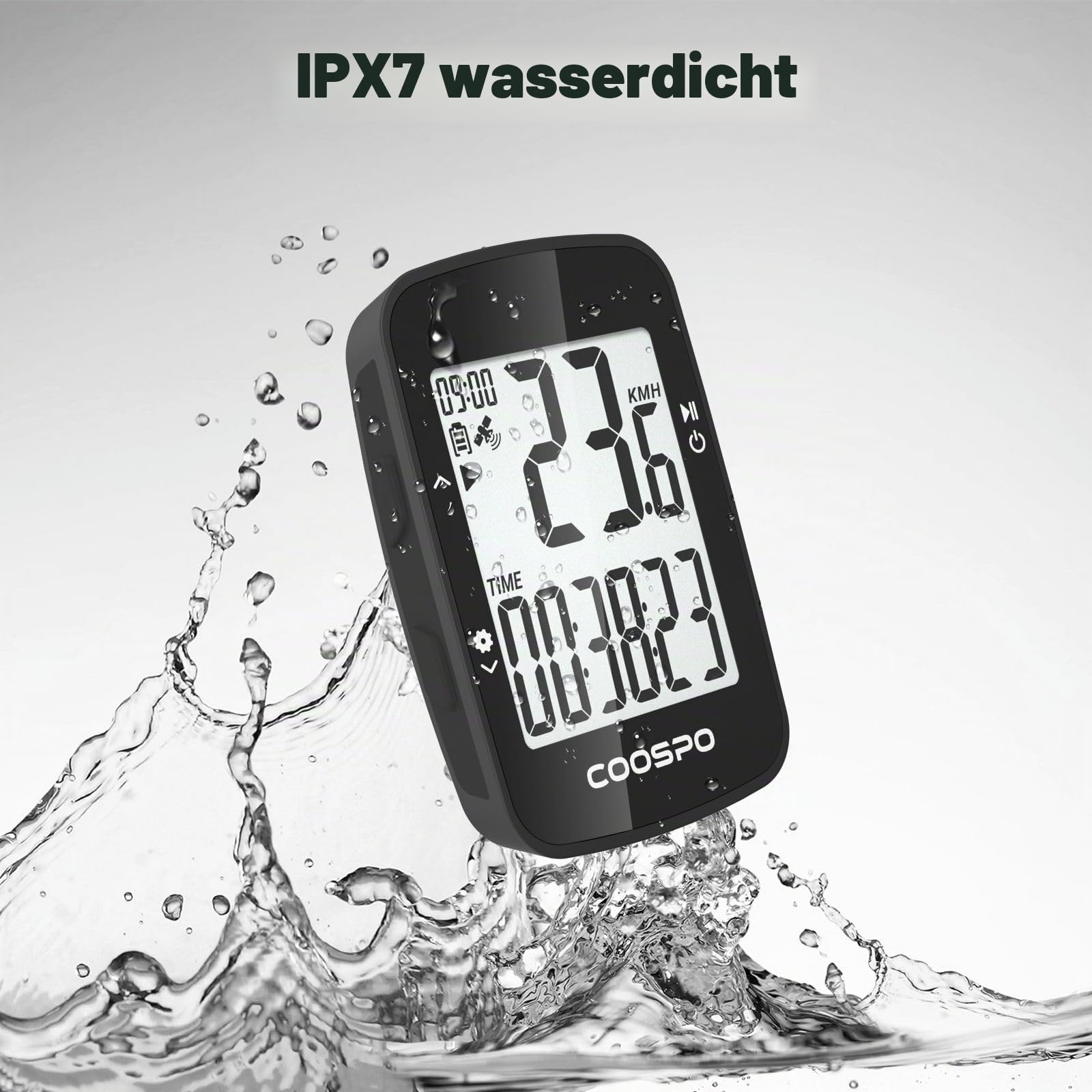 COOSPO BC26 GPS Fahrradcomputer Kabellos Bluetooth5.0/ ANT+, IP67 Wasserdichter Fahrrad Kilometerzähler Drahtlose Fahrradtacho Radcomputer 2,3 Zoll LCD mit Automatischer Hintergrundbeleuchtung