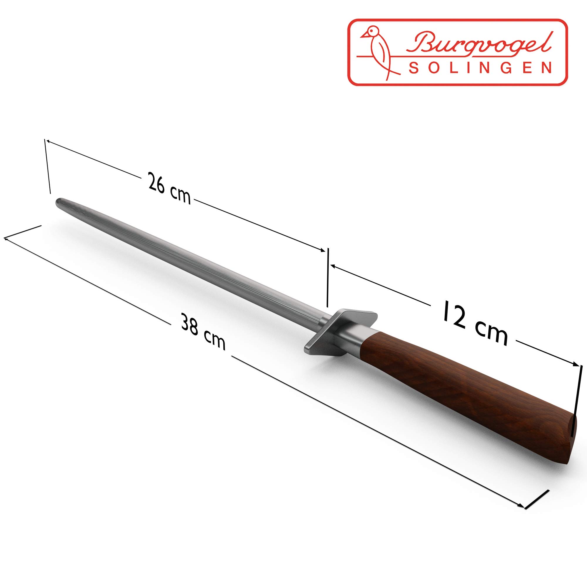 Burgvogel Solingen Natura Line, Wetzstahl rund, 26 cm, rostfrei, Messerschärfer, Made in Germany Braun Rot