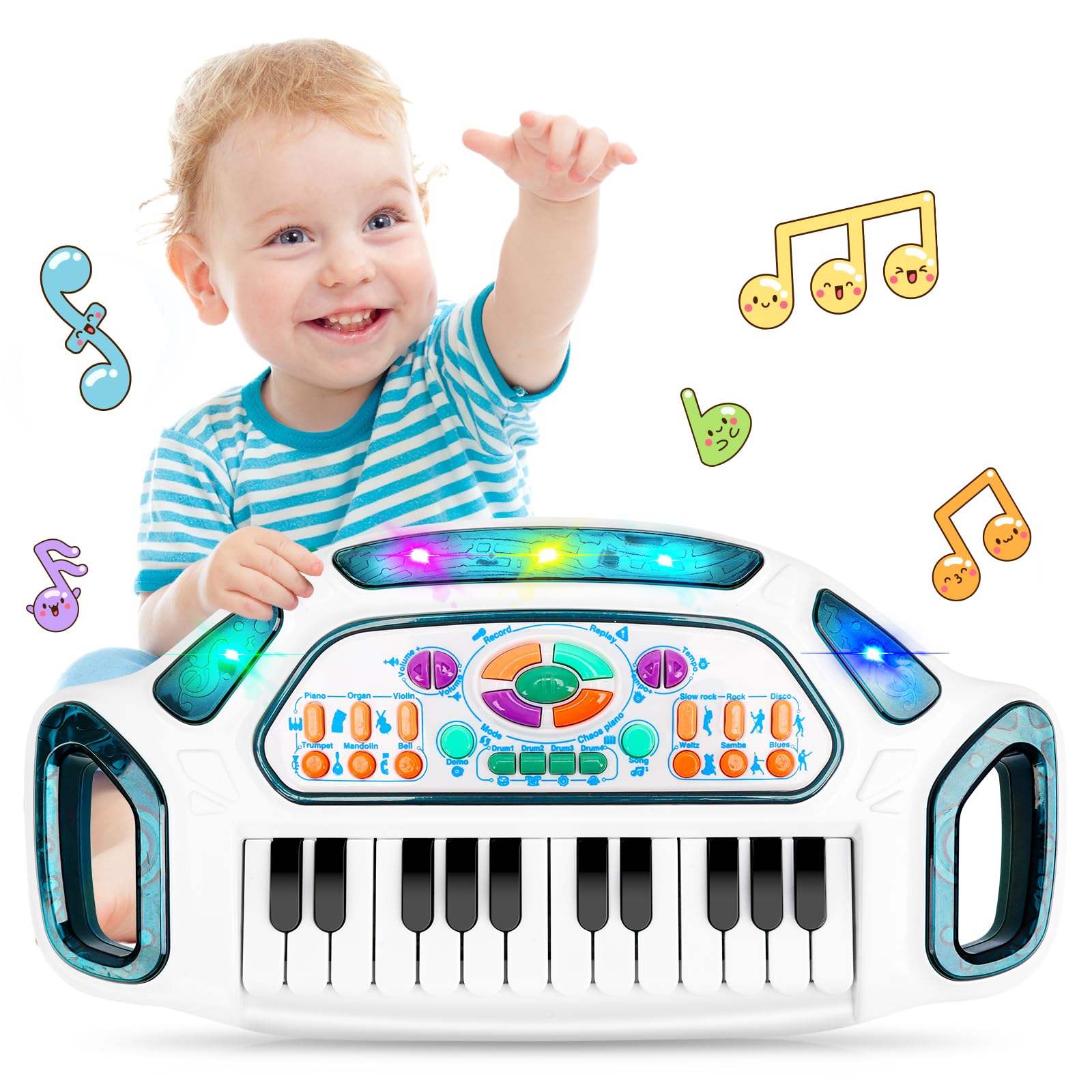 m zimoon Kids Piano Keyboard, 24 Keys Multifunctional Toddlers Musical Toy Instruments with Dynamic Lighting, Educational Gifts for Boys Girls Aged 1-6