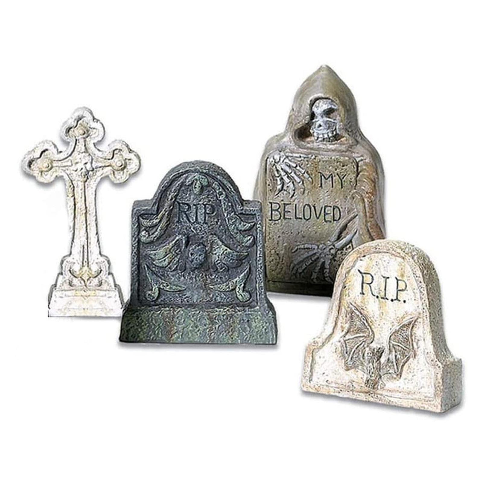 Jingan 1 Halloween Foam Graveyard Tombstones | 4 Foam Rip Graveyard Tombstones | Halloween Yard Decorations Lawn Headstones Spooky Haunted House Decorations Ghost Festival Props