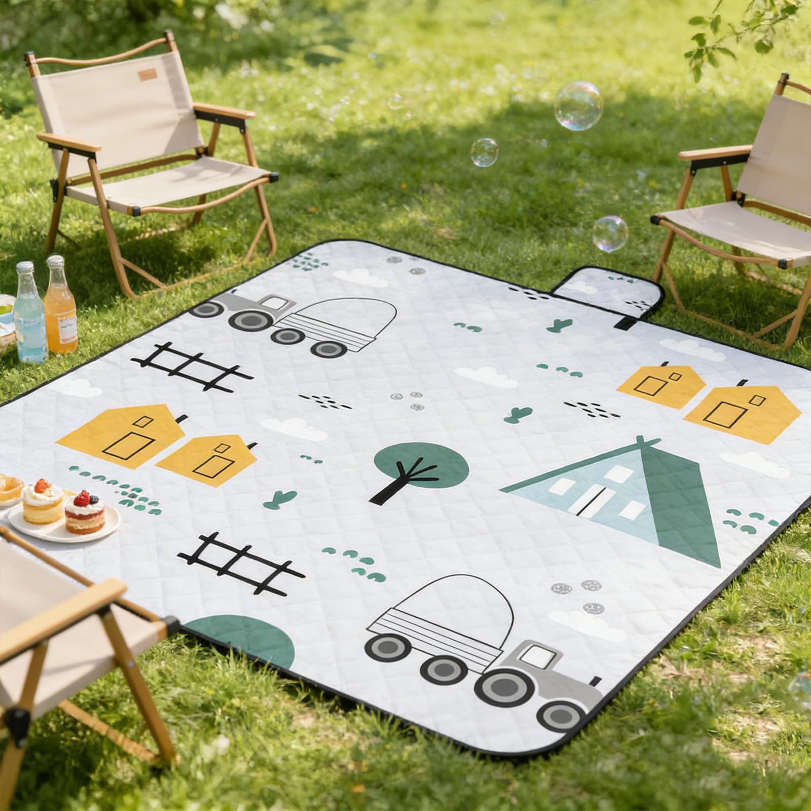 Manta plegable grande de 200 x 150 cm/200 x 200 cm, impermeable, resistente a la arena, para adultos, ideal para parque, playa, festivales, camping al aire libre