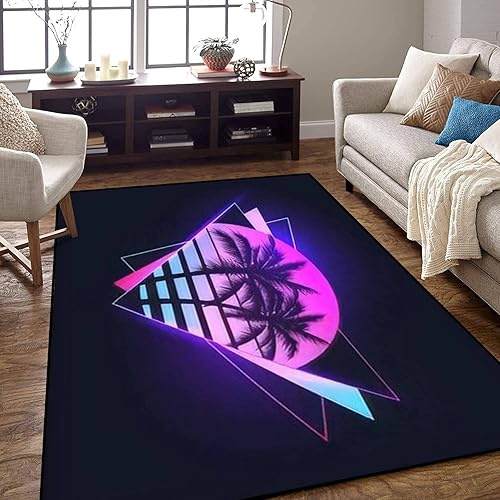 Alfombra antideslizante para el suelo, retrowave o synthwave o vaporwave, ilustración estética de estilo vintage para interiores y exteriores, sala