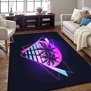 Area Rug Non-Slip Floor Mat Retrowave or synthwave or Vaporwave Aesthetic Illustration of Vintage Indoor Outdoor Living Room Kids Room Bedroom Carpet Runner Rug Home Decor Doormat Yoga Mat Patio Mat