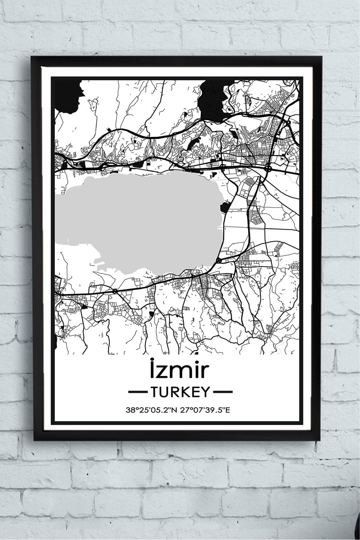 Postermanya (pster14401) Siyah İzmir Harita Dekoratif Tasarım Çerçeveli Tablo 21 x 30