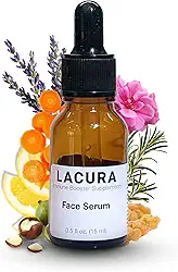 Lacura Óleo Facial Terapêutico Com Vitamina E Jojoba Orgânica - Sérum Antienvelhecimento Natural, Óleos Essenciais Para Pele Madura, Hidratante, Rugas Seca, 15Ml