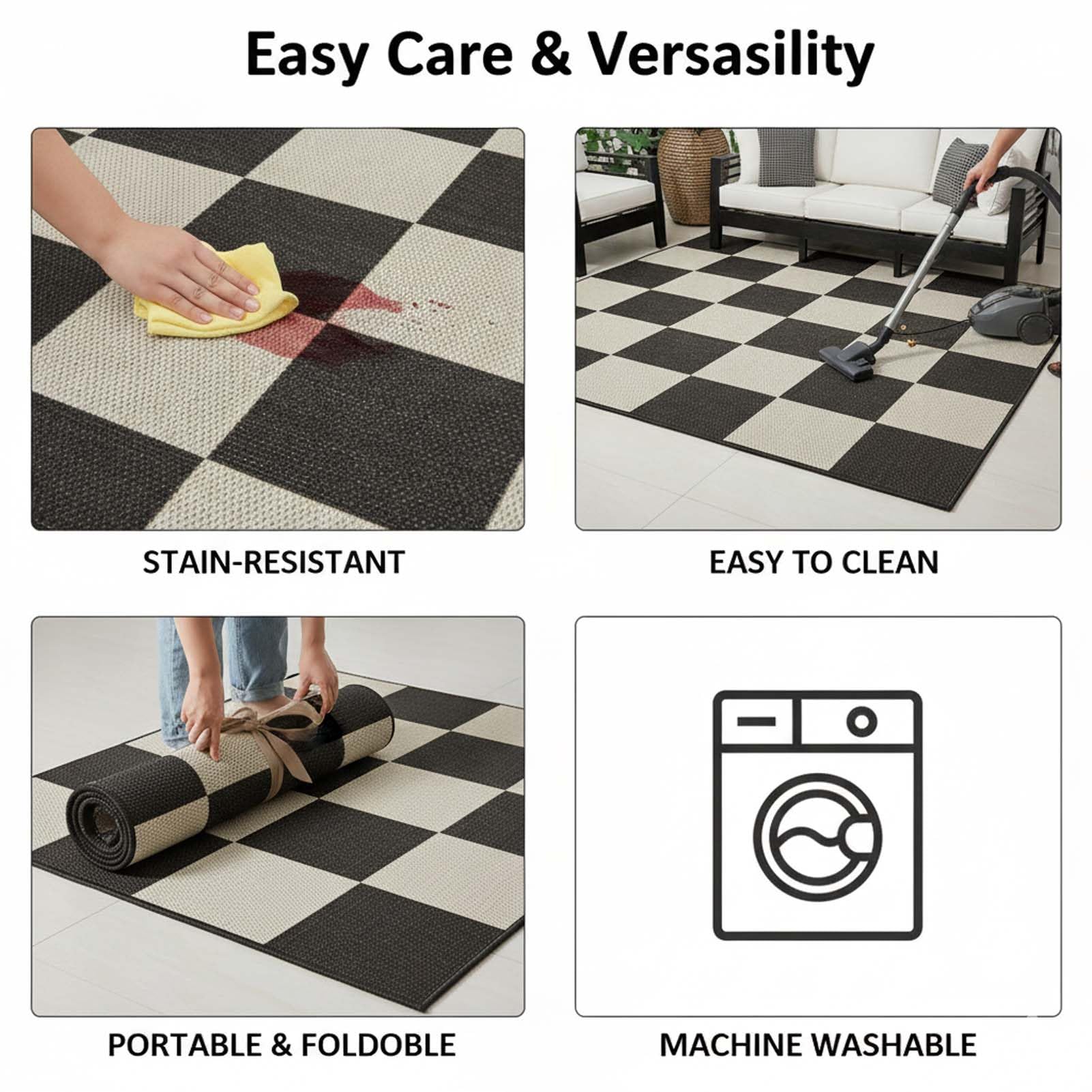 Tapis d'Extérieur, Grand Tapis en Velours Cristal avec sous-Couche Antidérapante, Moelleux et Léger, Tapis Facile à Nettoyer, pour Patio Jardin Terrasse Porche