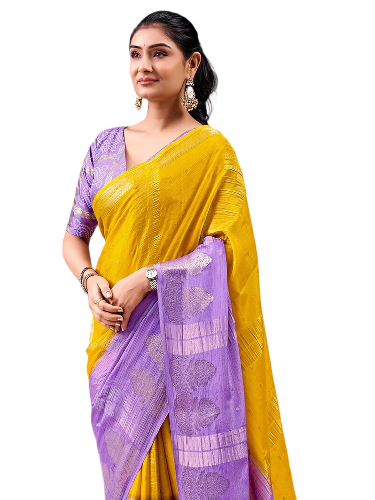 satrani Women's Chinnon Chiffon Weaving Saree with Unstitched Blouse Piece-picture-15