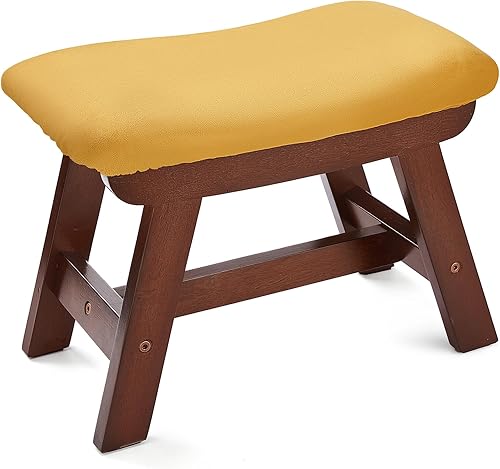 Ablon Taburete otomano de 16 pulgadas, taburete pequeño de tela de terciopelo con asiento acolchado, taburete de madera de 1 escalón para cama alta,