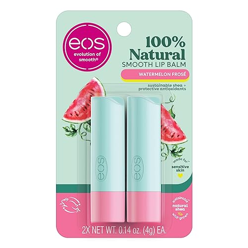 eos Bálsamo labial 100 % natural, sandía Frosé, humedad durante todo el día, productos para el cuidado de los labios, 0.14 onzas, paquete de 2