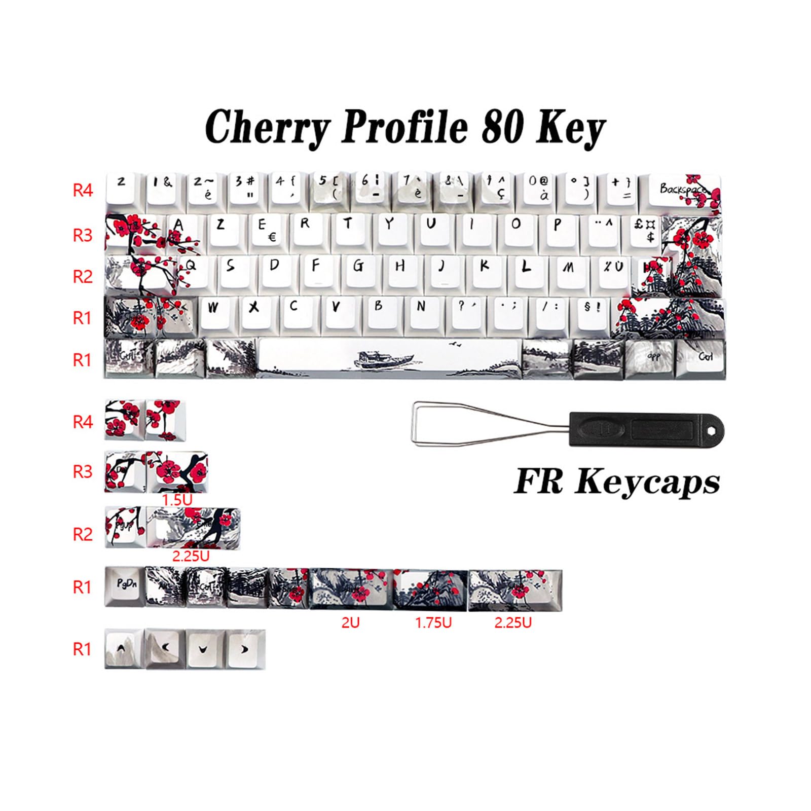 CherryProfile Keycaps Allemand Français Espagne Japonais Anglais DyeSub Keycaps PlumBlossom 80 Touches CherryProfile Keycaps Plum Blossom Keycaps Qwertz Azerty Clavier Touches 80 Touches Keycap PBT