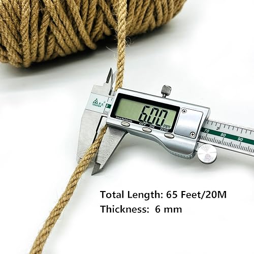 Miniatura 9 de Pxyz Cuerda de yute gruesa de 0.315 in y 164 pies, cuerda de cáñamo trenzada natural para reemplazo de poste rascador de gatos, cordel de yute