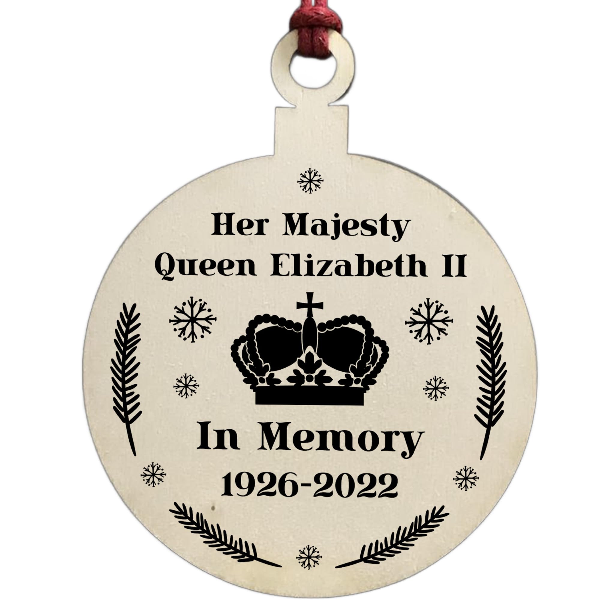 Red Ocean In Memory Gift Queen Elizabeth II Plaque Wood Christmas Bauble Tree Decoration
