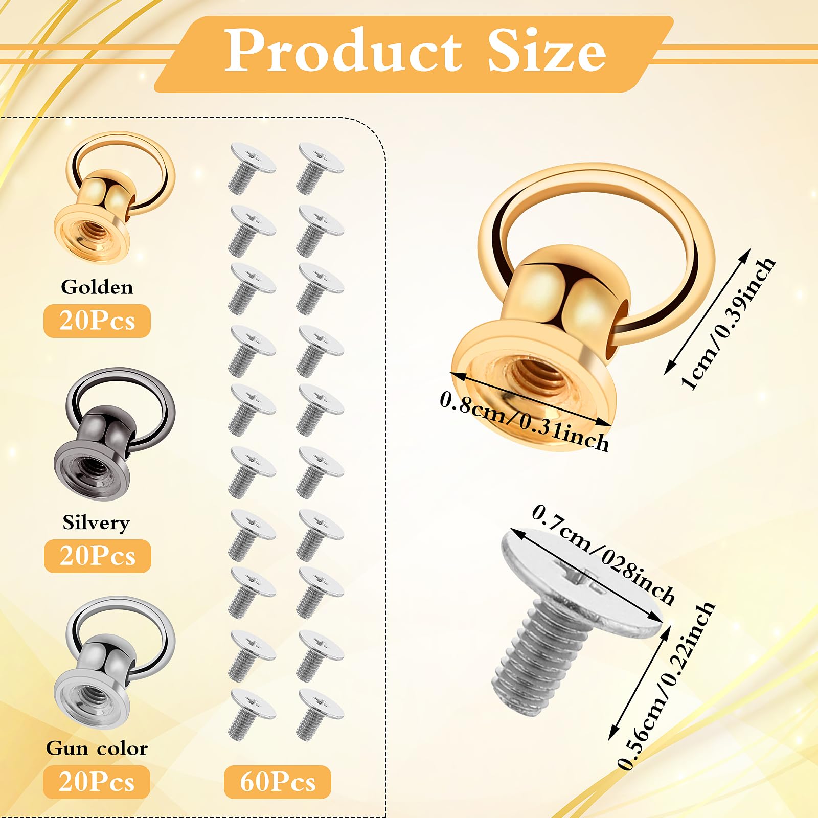 48 Rivetti A Testa Tonda Per Abbigliamento - Oro, Argento, Nero, Per Fai Da Te - Foto 5