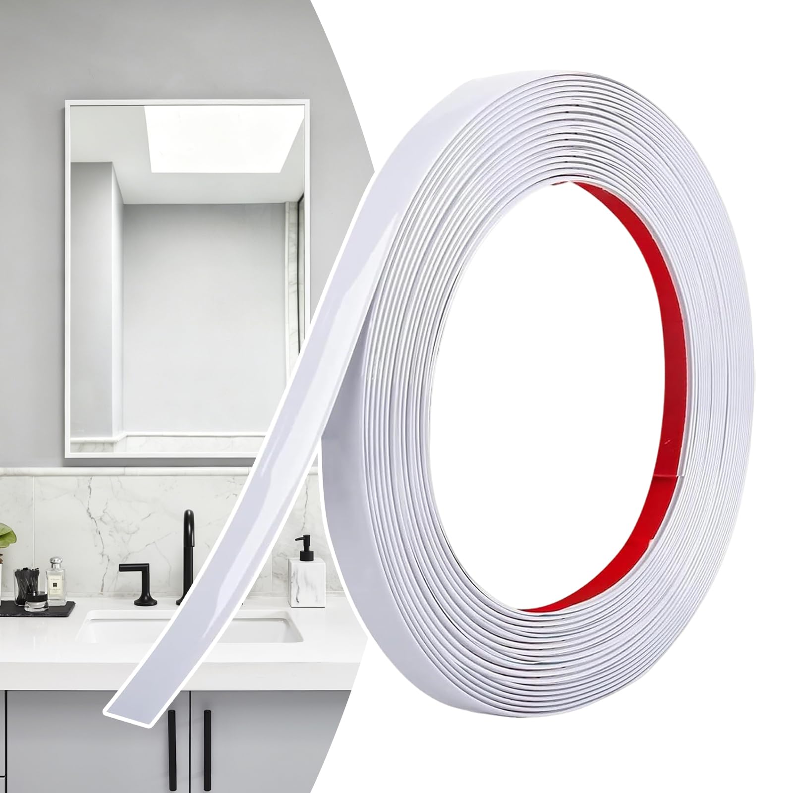 Self Adhesive Wall Mouldings White, Flexible PVC Wall Mouldings Takeaway And Paste, Suitable For Wall, Mirror, Ceiling, Floor, Cabinet, Tiles, Edges, DIY Mouldings (12M x 1.5cm) — image 1