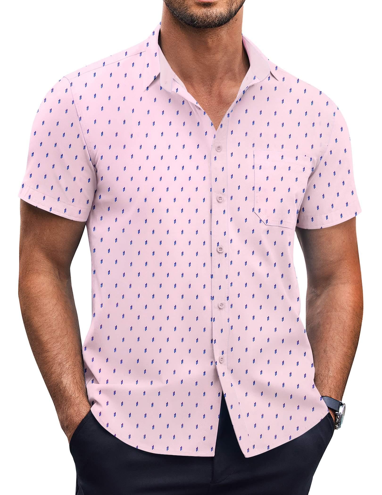 COOFANDY Mens Short Sleeve Button Down Shirts Wrinkle Free Dress Shirts Casual Polka Dot Print Shirt with Pocket
