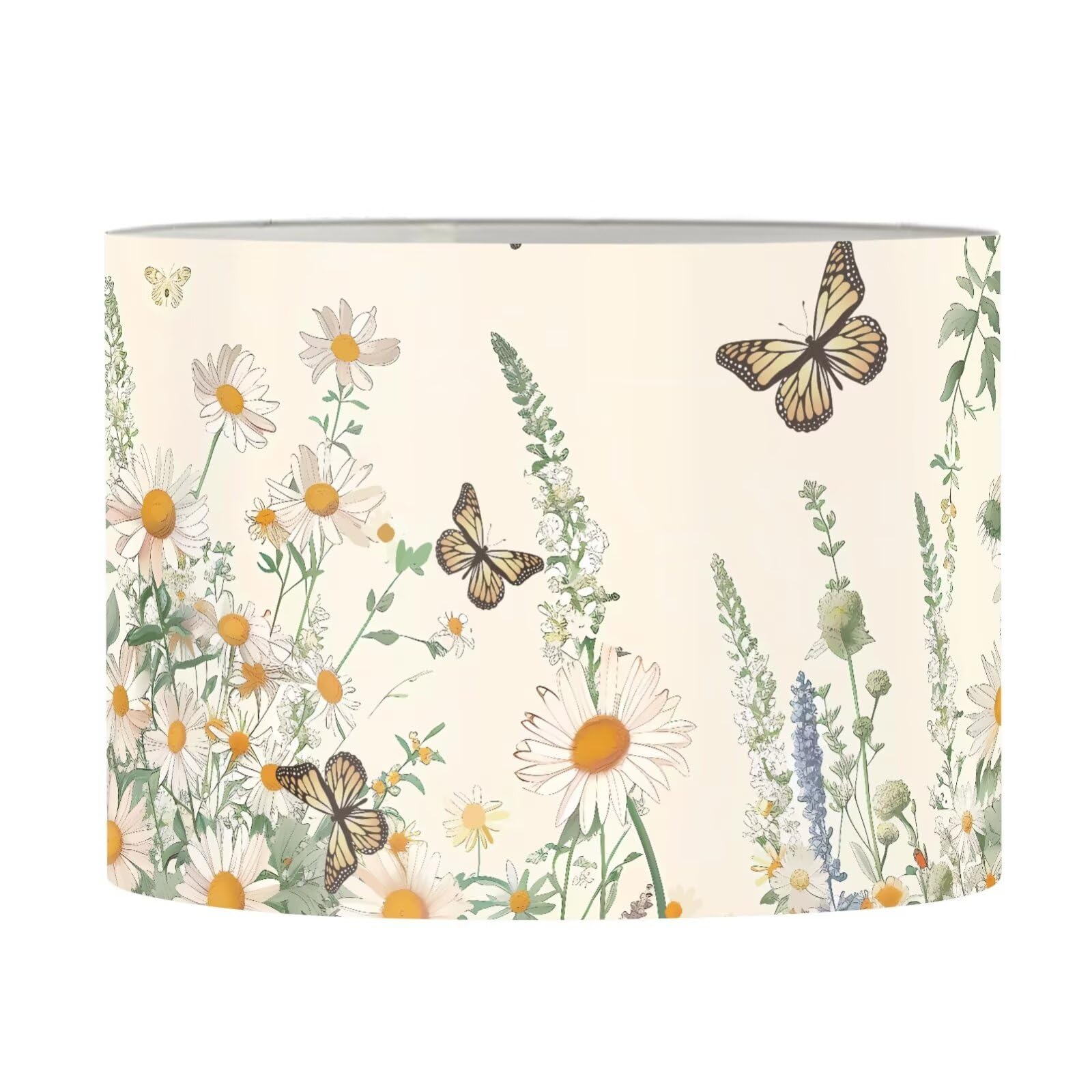 FANCOSAN Daisy Butterfly Drum Lampshades Cover Yellow Lamp Shade for Modern Bedroom Living Room Desk Table Nightstand Light Decor S
