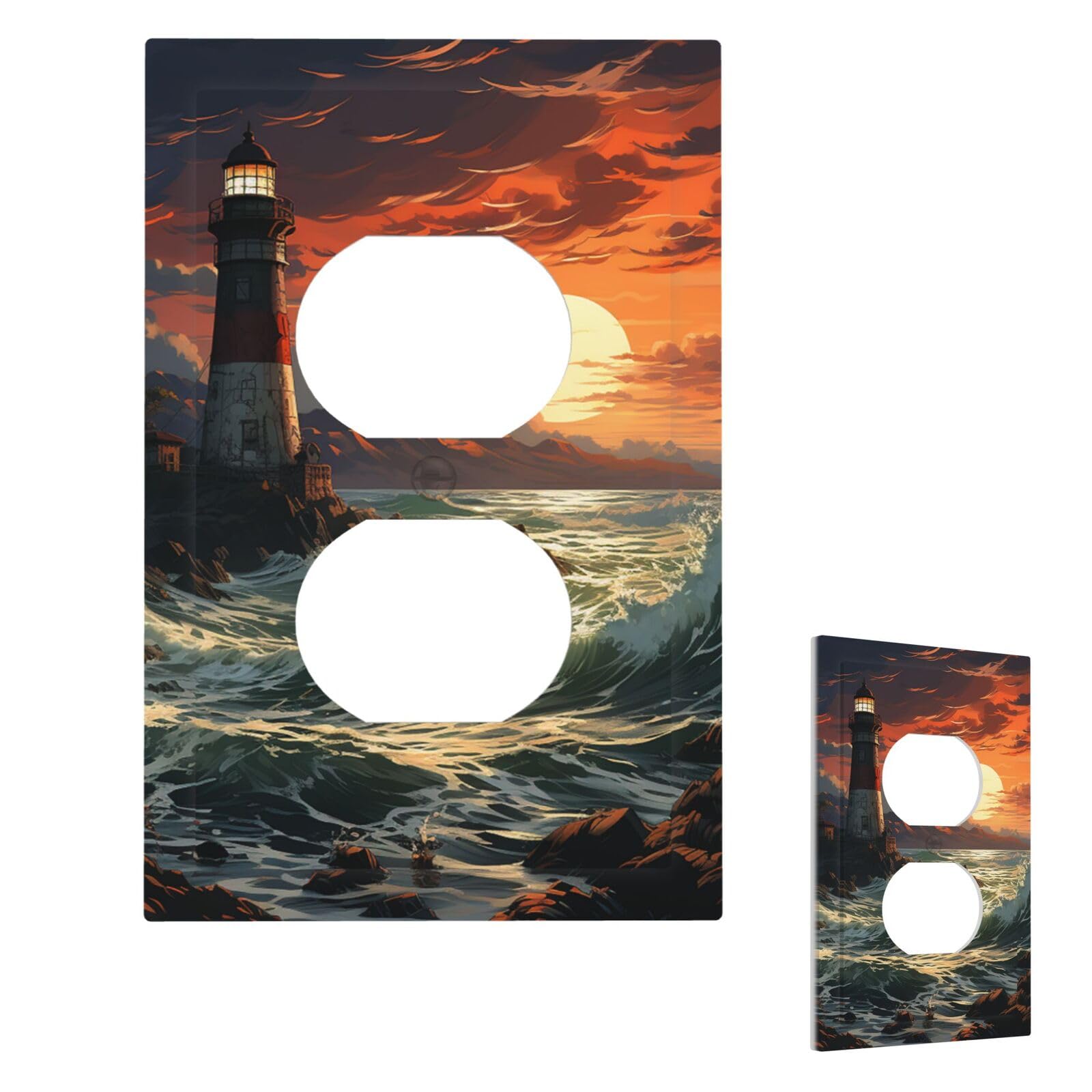 Lighthouse Wall Plate Cover Modern Decorative 1 Gang Light Switch Cover Unbreakable Receptacle Outlet Covers For Living Room Bedroom Home Decor Duplex
