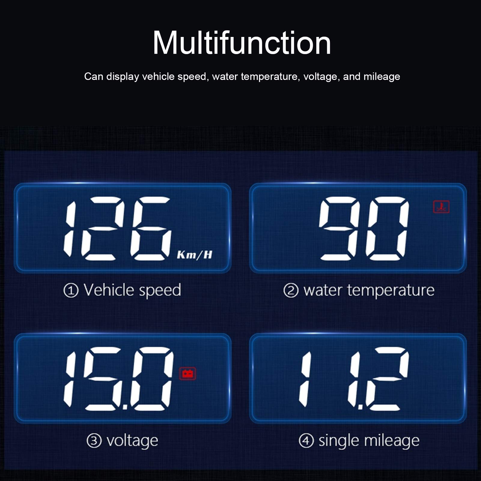 Ejoyous Wyświetlacz Head Up Auto OBD2 HUD, Wielofunkcyjny Projektor Samochodowy z prędkością, temperaturą Wody, Napięciem, Alarmem Jazdy Pojedynczej, dla Pojazdów OBD2 od 2004 20