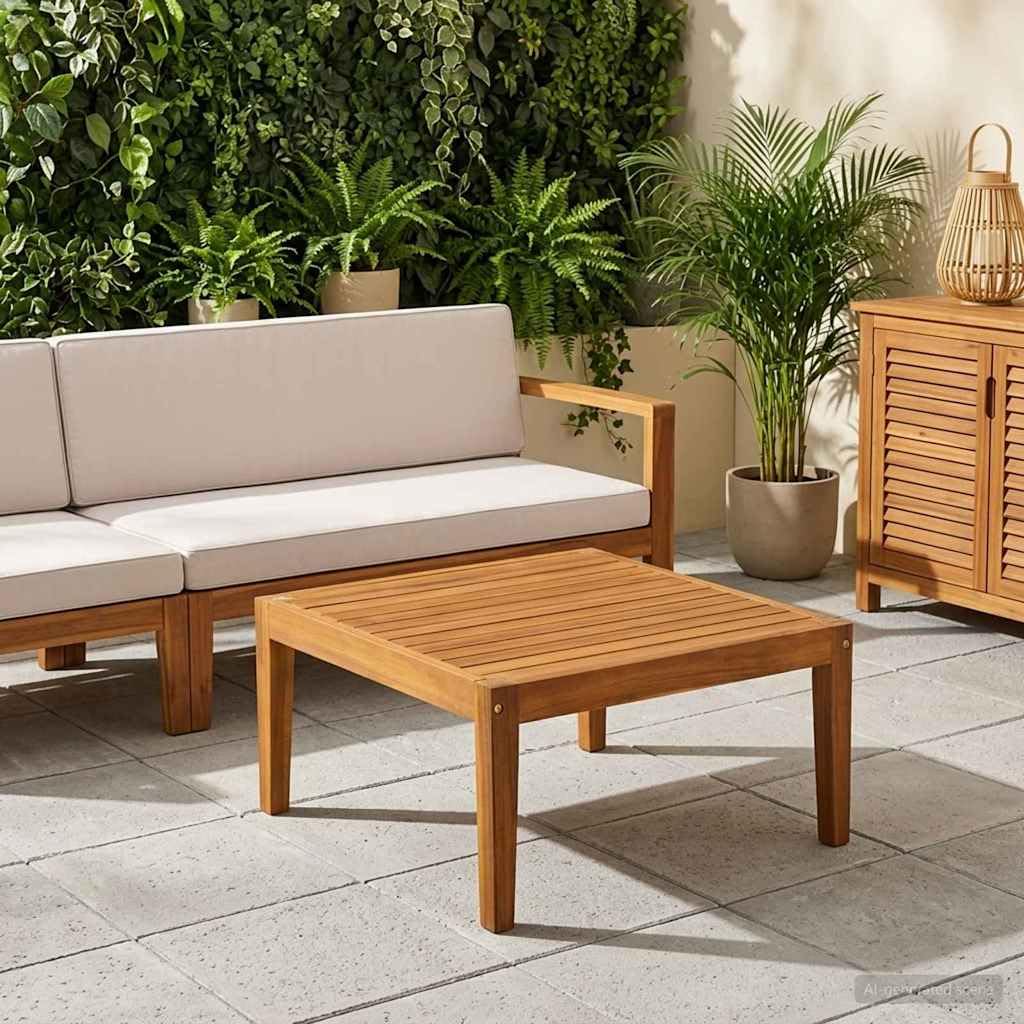Mesa de jardín de madera maciza de acacia, 60 x 60 x 30 cm