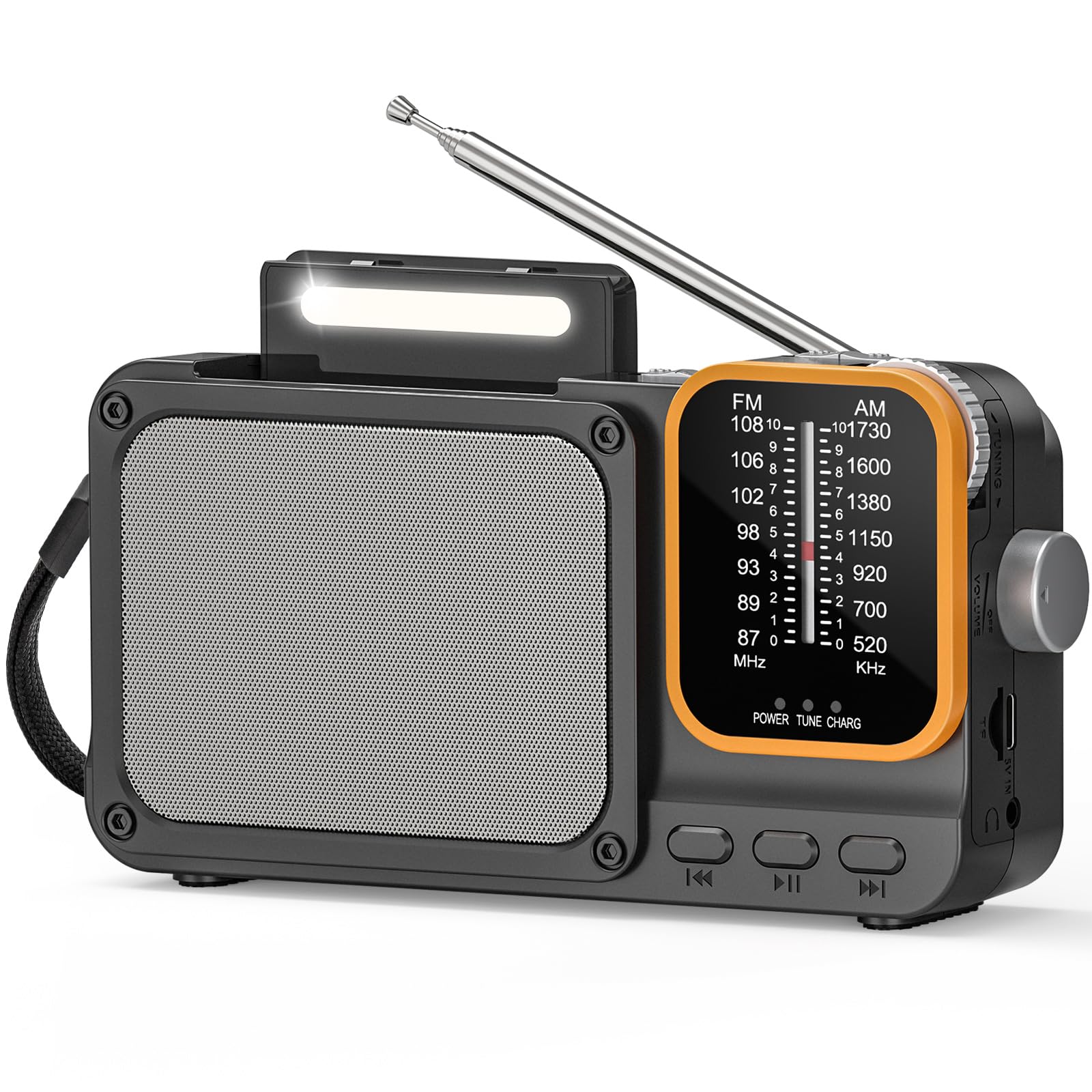 Tendak AM FM Radio with Best Reception, Bluetooth Portable AM FM Transistor, AC Power or Battery Operated, Emergency Radio with Knob Control, Headphone Jack and LED Light, for Home Kitchen Outdoor