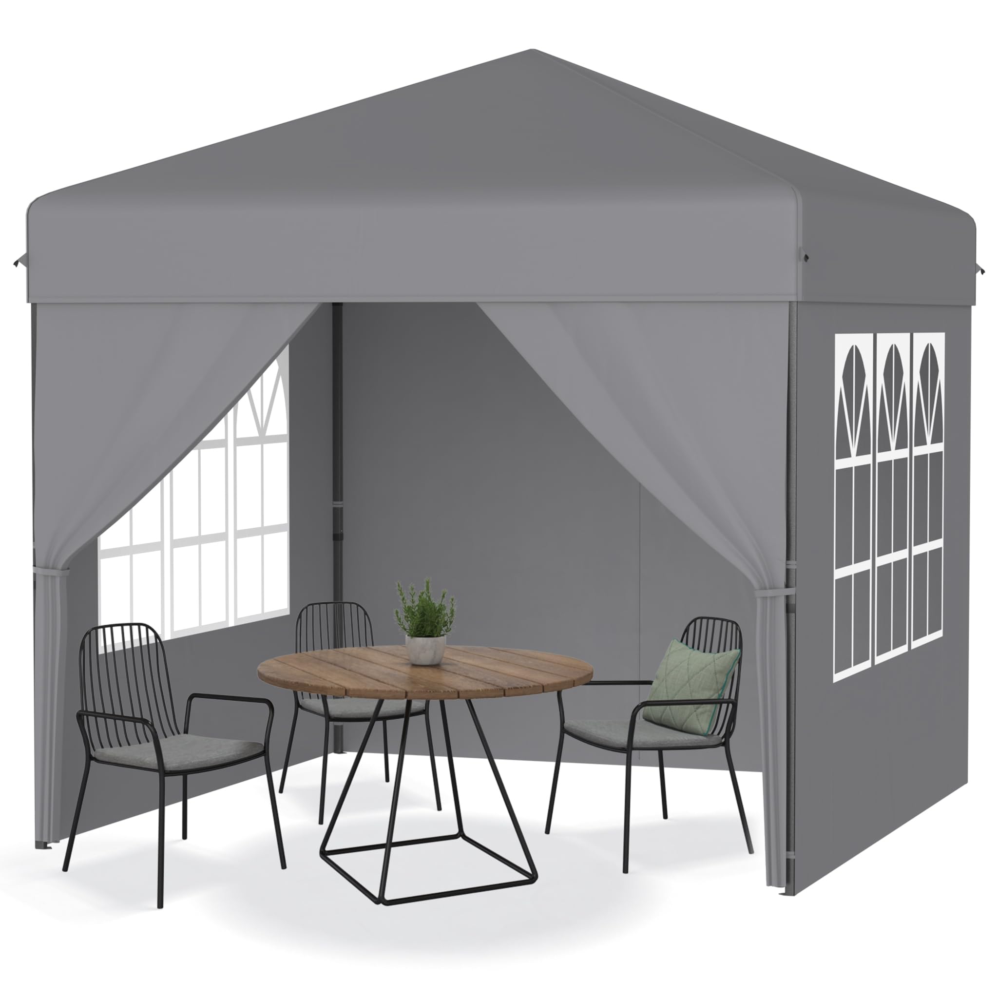 YRHome 2.5x2.5m Pop Up Faltpavillon Wasserdicht Pavillon Faltbar Stabil Winterfest mit Seitenwänden Gartenpavillon Höhenverstellbar Gartenzelt UV Schutz Partyzelt Festzelt inkl.Tragtasche - Grau