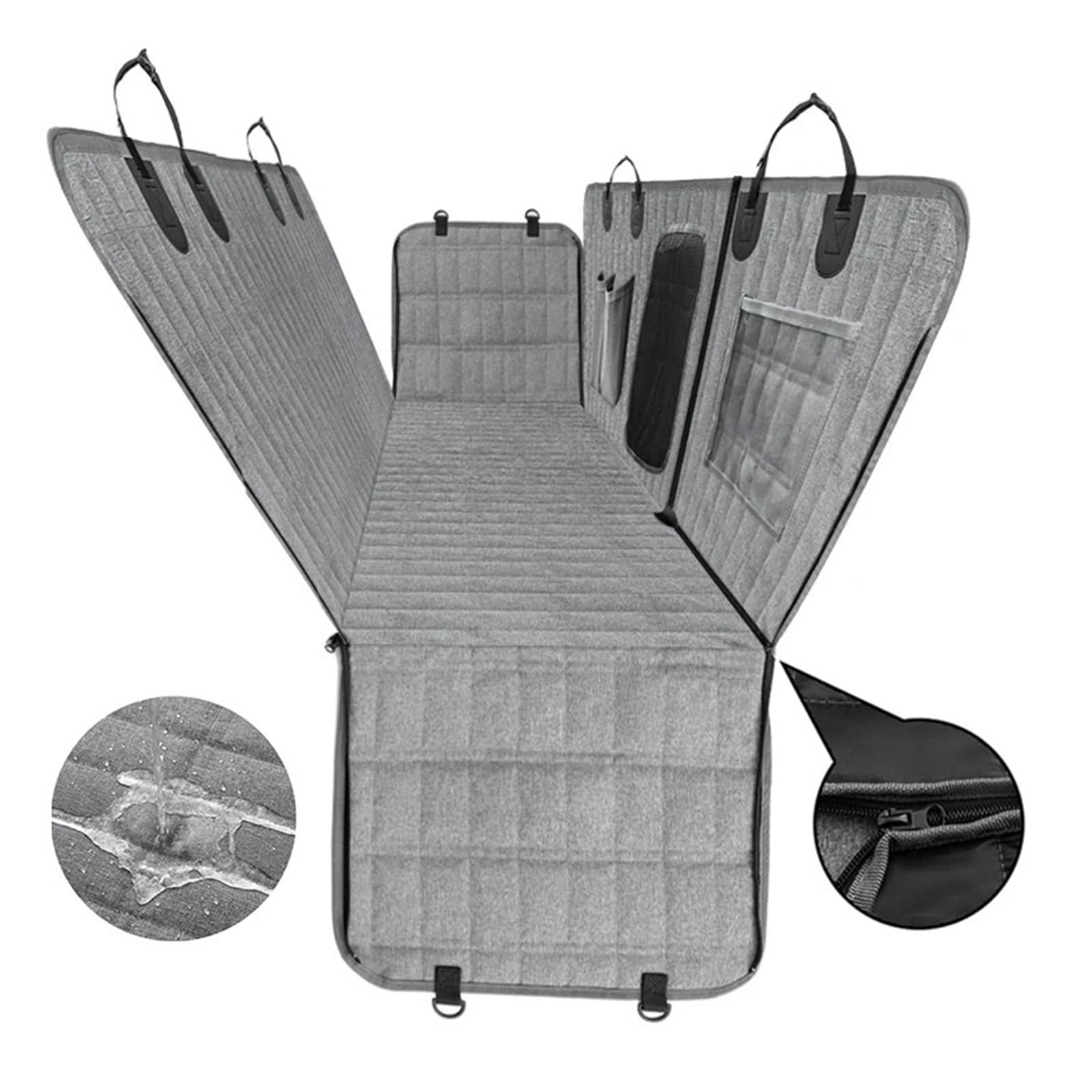Funda para asiento de coche para perro con ventana de malla, hamaca para perro, impermeable, antideslizante, protector de asiento trasero para coche, camión, SUV (gris)