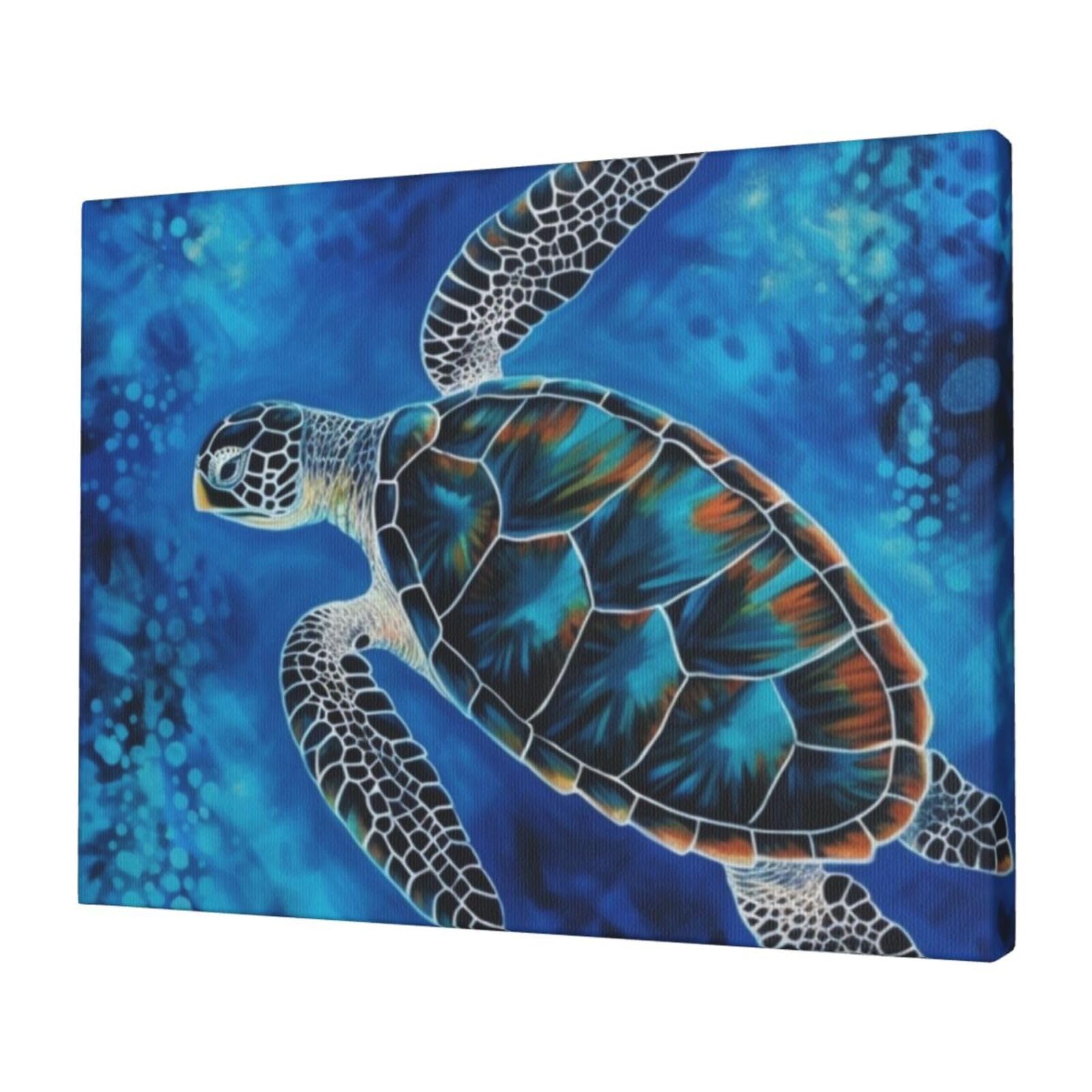 KLOPH Sea Turtle-Blue Canvas Wall Art for Living Room 12"x16" Modern Artwork Painting for Bathroom Hanging Canvas Prints Aesthetic Wallart for Bedroom Kitchen Office Wall Decor