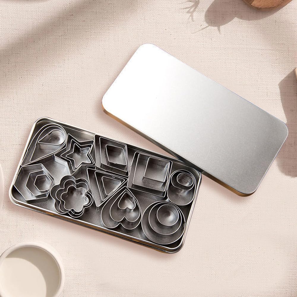 FUZVOL 30 PCS Cookie Cutter Set Stainless Steel Biscuit Cutters Small Pastry Cutters-Star, Flower, Hexagon, Round, Heart - Image 3