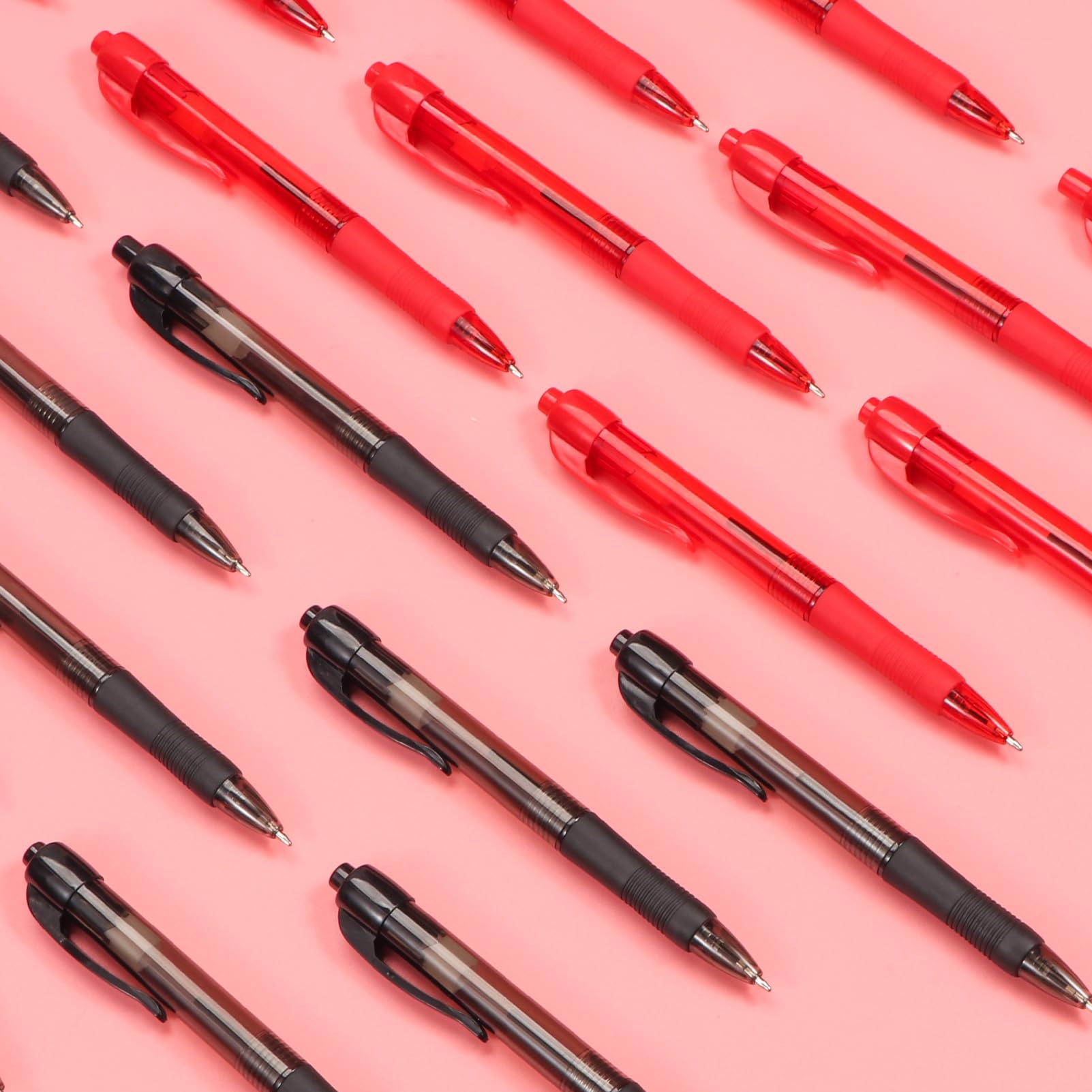 deegtran Kugelschreiber, 50 Stück, kein Verlaufen, schwarze und rote Tinte, Klickstifte mit weichem Griff, Großhandel, einziehbare Kugelschreiber für Büro, Schule, mittlere Spitze, glatt, 1,0 mm