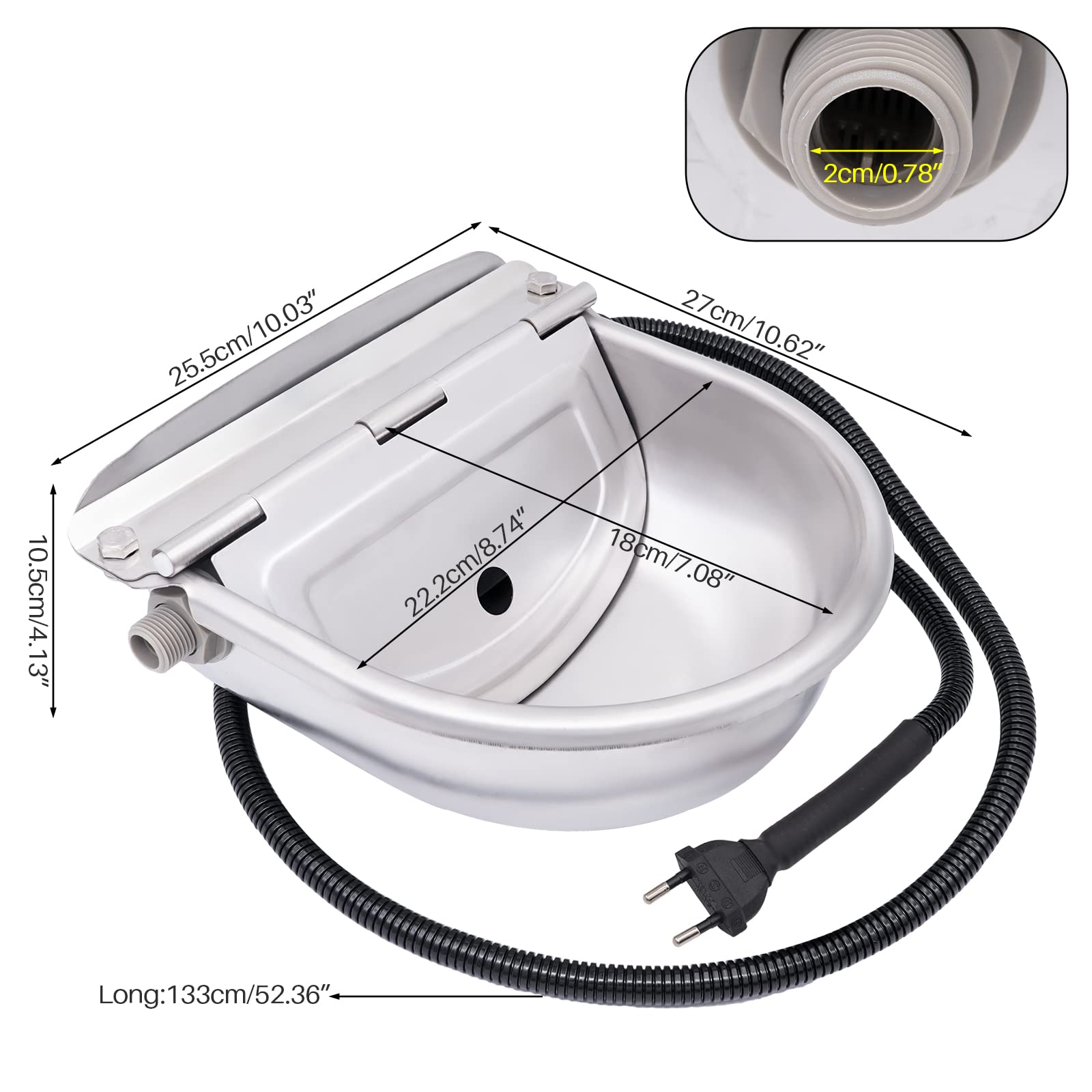 Bebedero Calefactable para Caballos 220V, Bebedero AutomáTico de Acero Inoxidable, Bebedero Congelable,con VáLvula de Flotador Ajustable, Apto para Bebederos de Ganado, Ovejas, Cabras y Perros