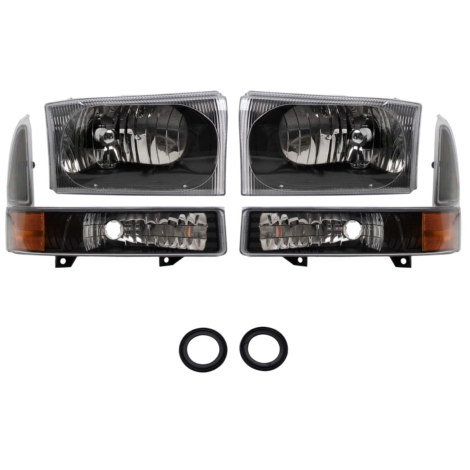 TRQ 2-Piece Halogen Headlight Set (Black Bezel) for Ford Super Duty & Excursion