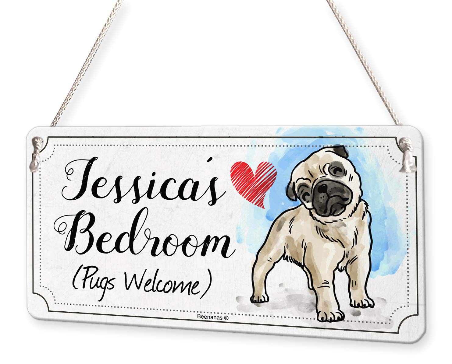 Beenanas Pug Dog Pugs Personalised Childs Bedroom Door Sign Name Plaque