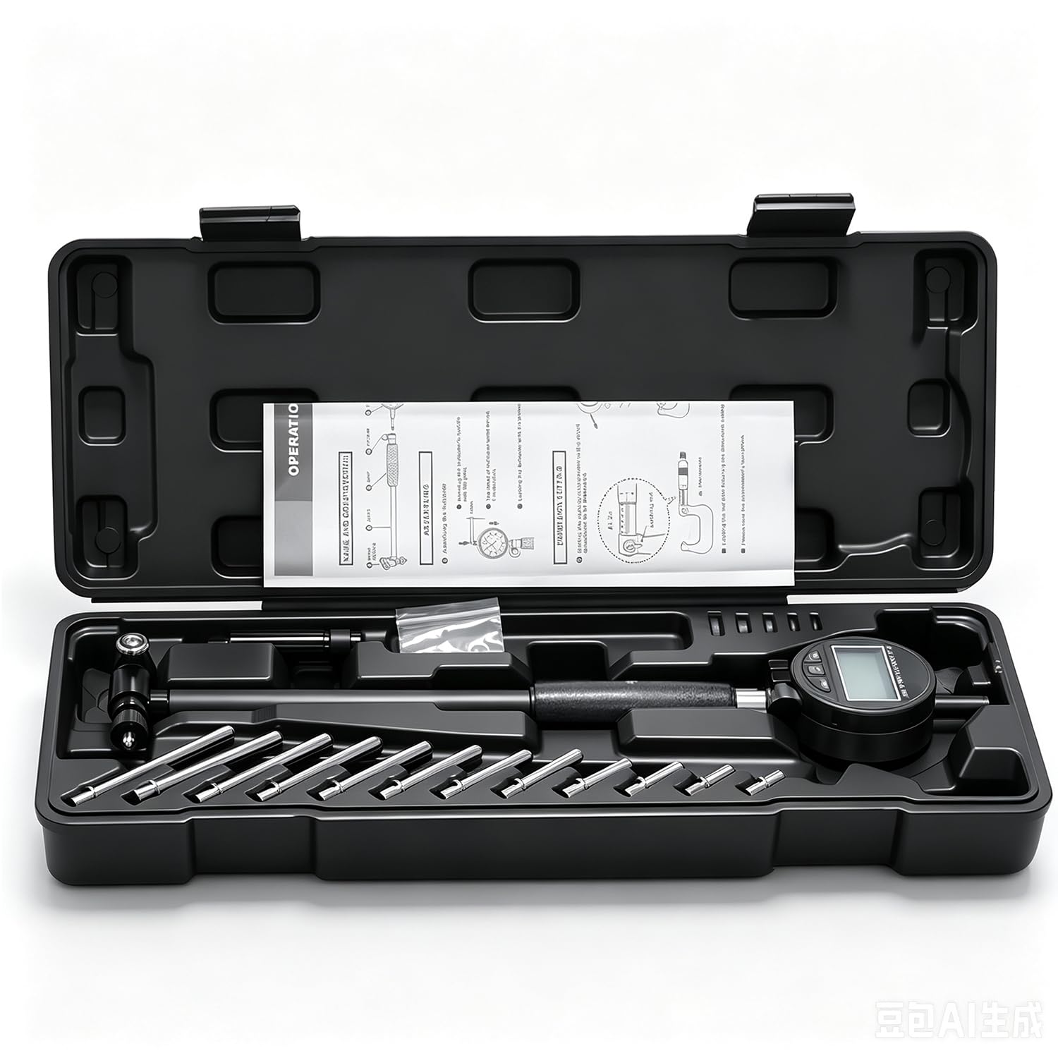 Digital Bohrungslehre Messuhr Set 50-160 mm, Bohrungsmessgerät Messuhr Präzision 0,01 mm, Innendurchmesser Metrisch/Zoll Anzeige mit 12 Messspitzen für Formabweichungen （Schwarz）