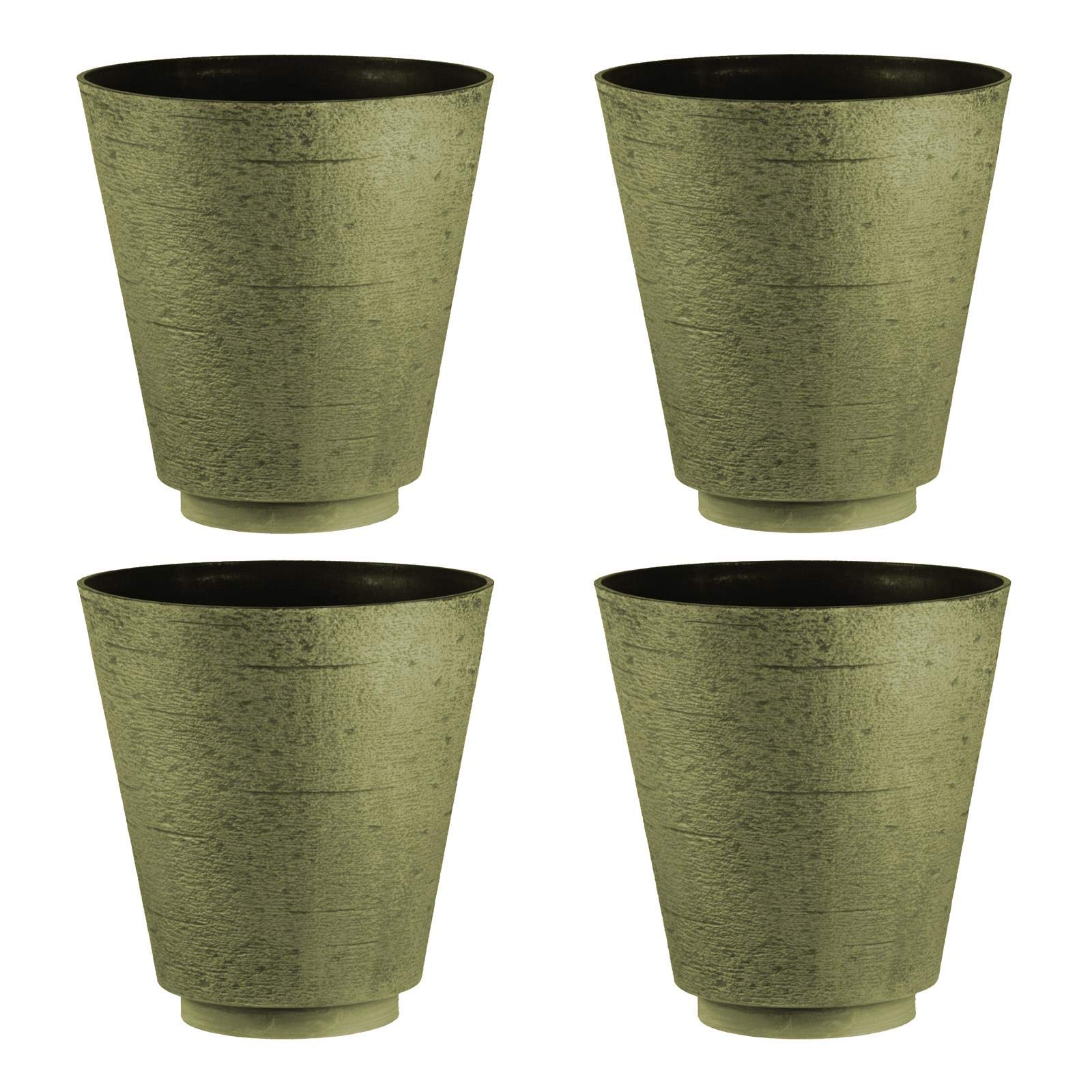 Hudson Textured Effect Plastic Planter - Grey/Green, Set of 4 - Suitable for Indoor or Outdoor Use - 39.5cm (H) x 38cm (Dia)