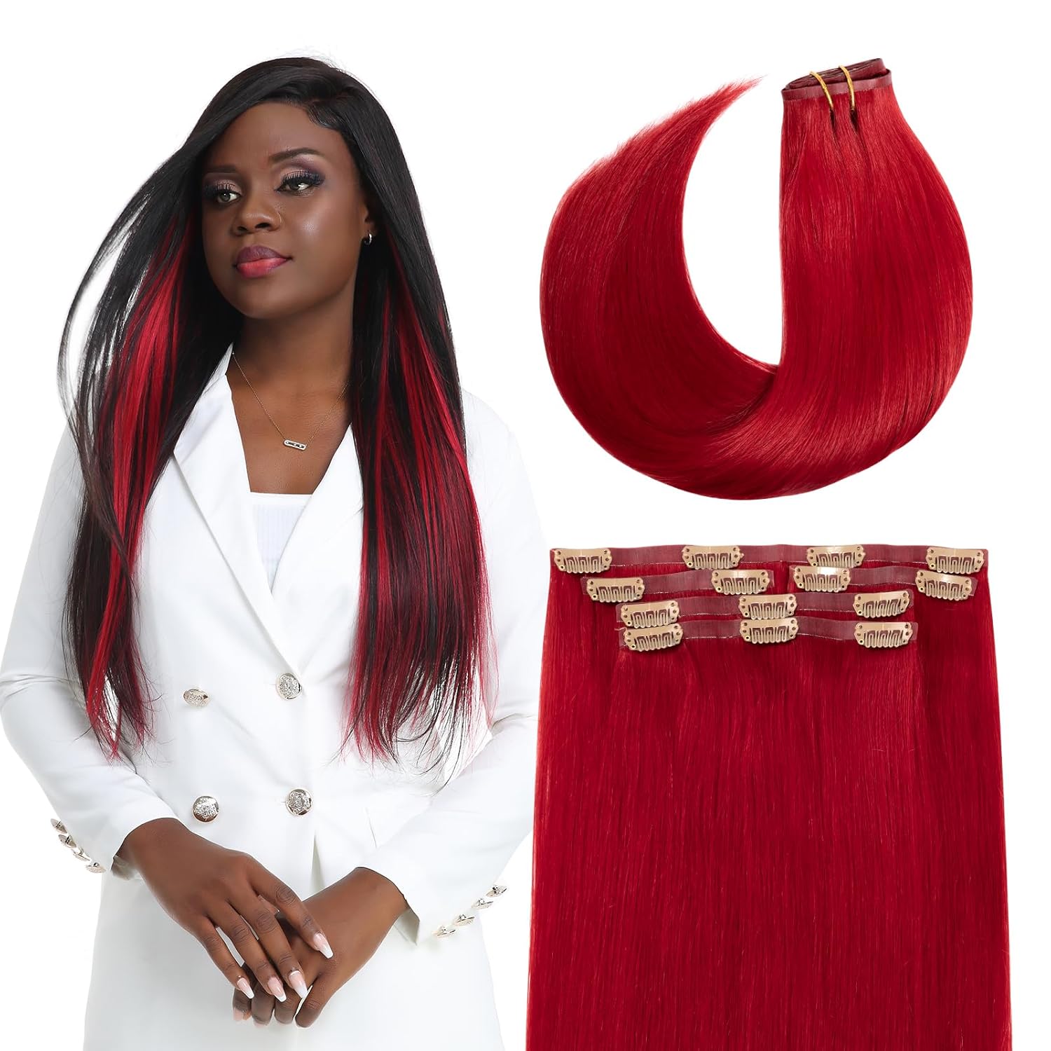 PROTEA Straight Seamless Clip In Hair, Straight Clip in