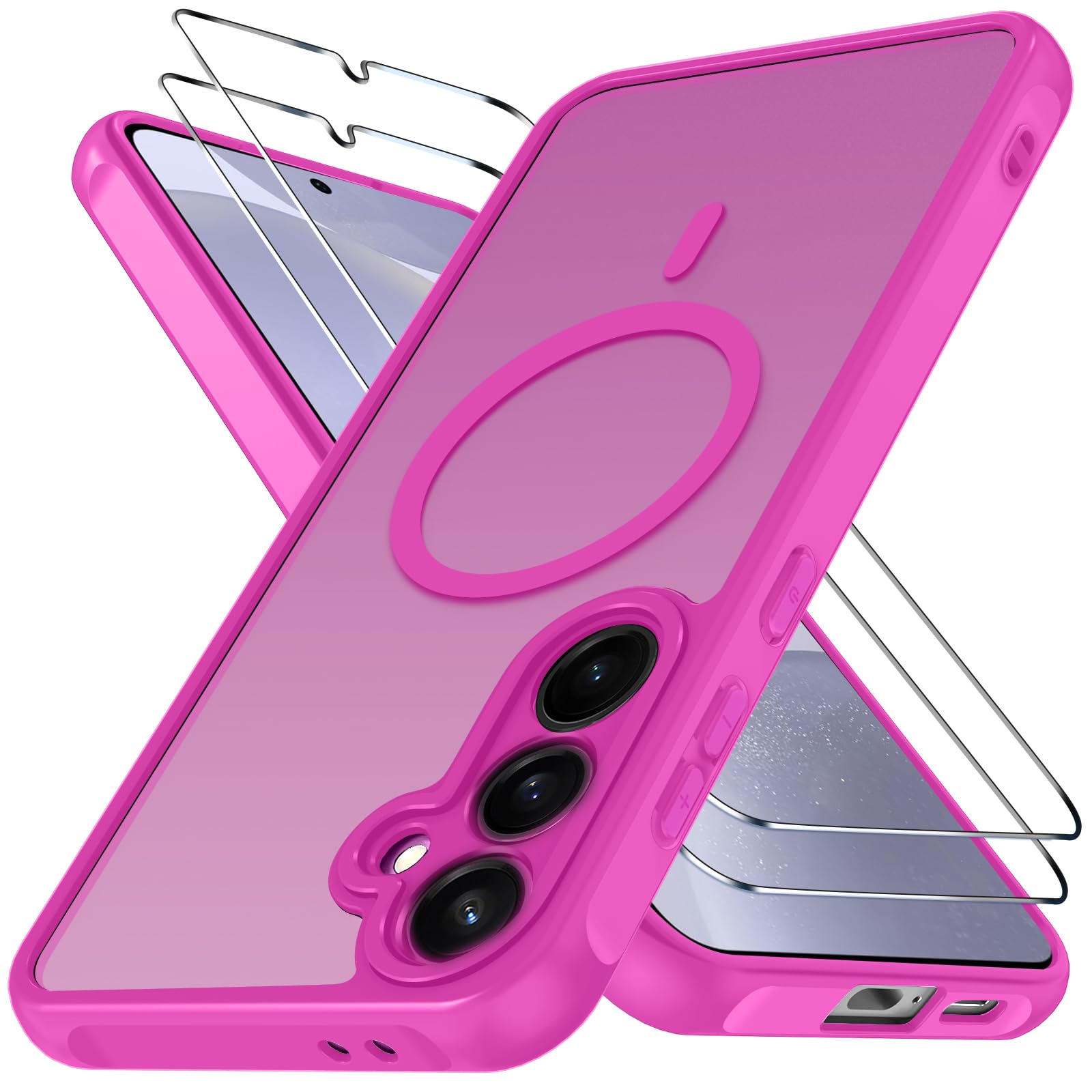 ivoler für Samsung Galaxy S25 Hülle, 1 Magnetisch Handyhülle mit 2 Stück Panzer Schutz Glas, [Kompatibel mit MagSafe] [Militärischer Schutz] Stoßfest Transparent Schutzhülle Klar Durchsichtige Case