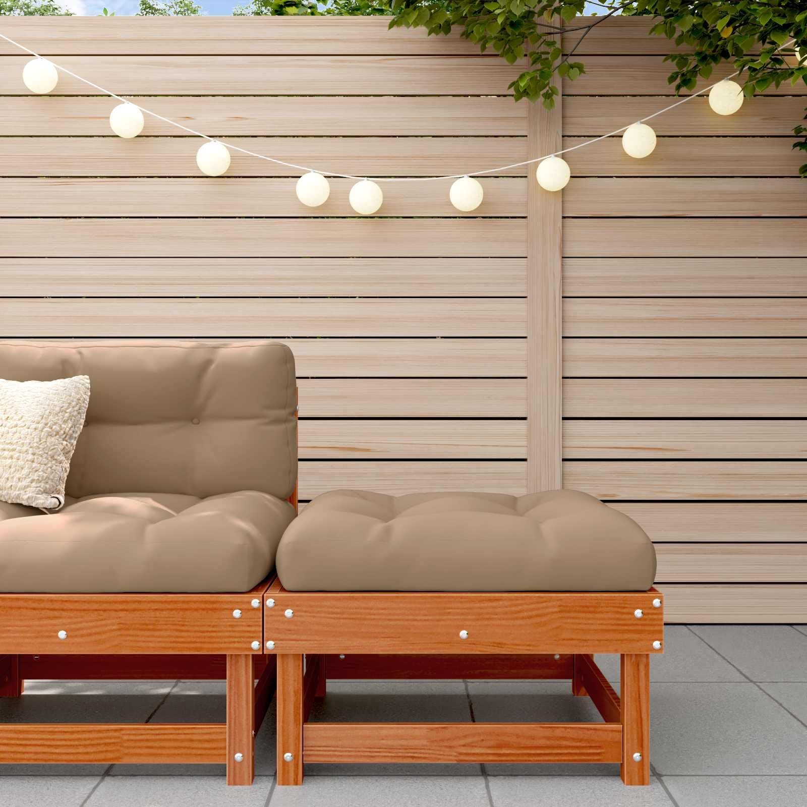 Reposapiés de jardín de madera maciza de pino, reposapiés modular para jardín y patio, 61 x 60,5 x 30 cm, color marrón cera, estructura de madera resistente para exteriores