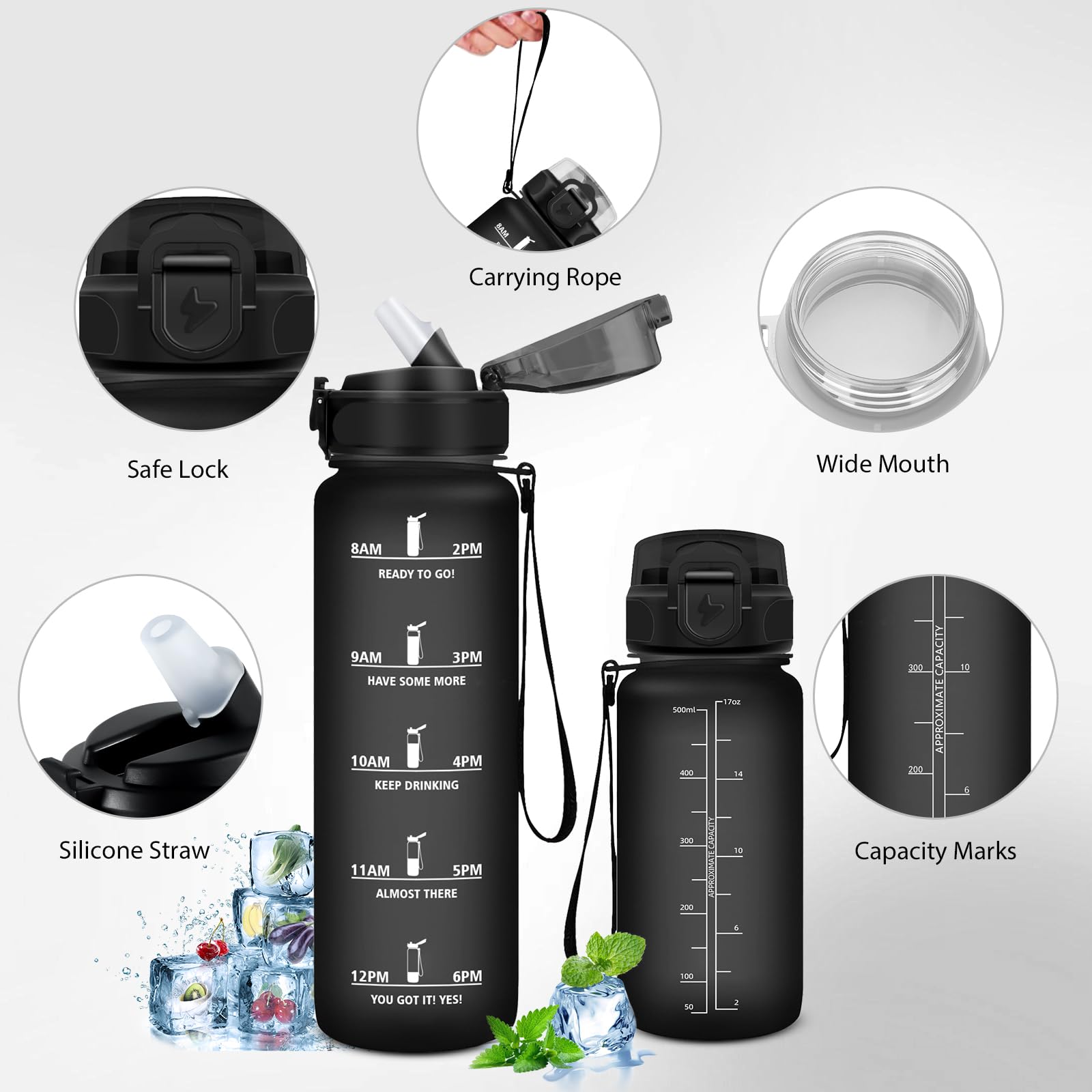 Grsta Drinking Bottle 1 Litre, Water Bottle with Straw, Leak-Proof, Sports Water Bottle for Carbonated Drinks Leak-Proof - Image 3