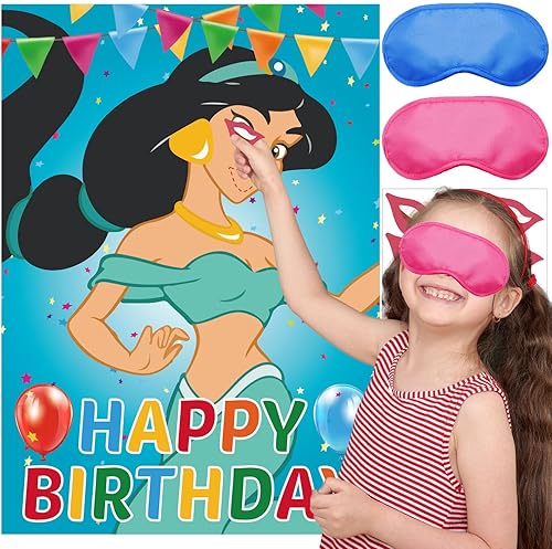 Miniatura 1 de Suministros de fiesta de cumpleaños de princesa jazmín, decoración de fiesta de cumpleaños de princesa jazmín, juego de pines, póster grande para
