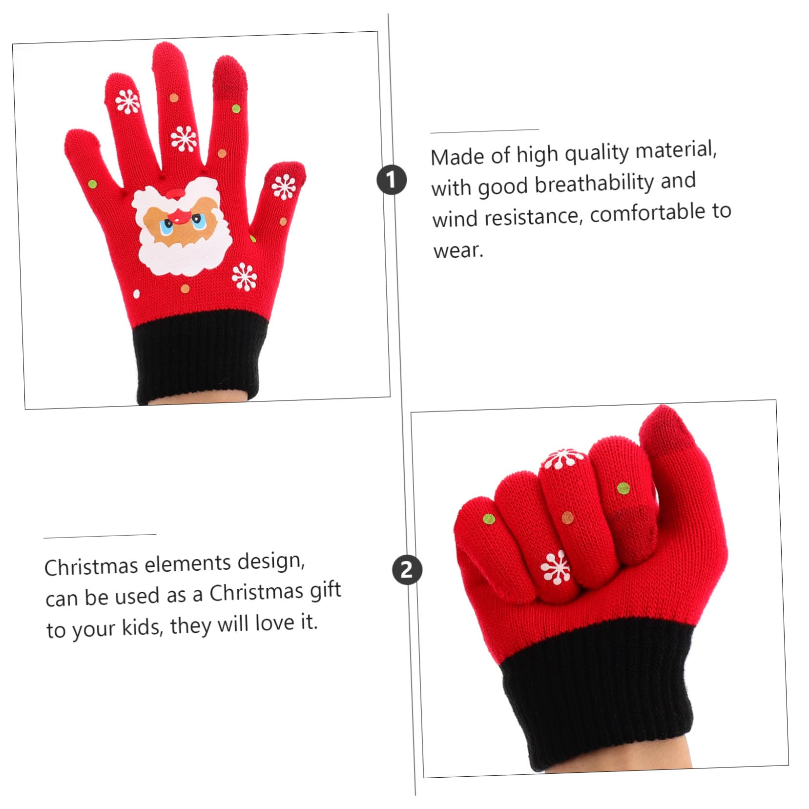 Holibanna 2 Pares de Guantes para Niños Dedos Completos de Punto Cálidos Diseño Navideño de Papá Noel, Material Tejido y Pantalla Táctil para Obsequio de Navidad