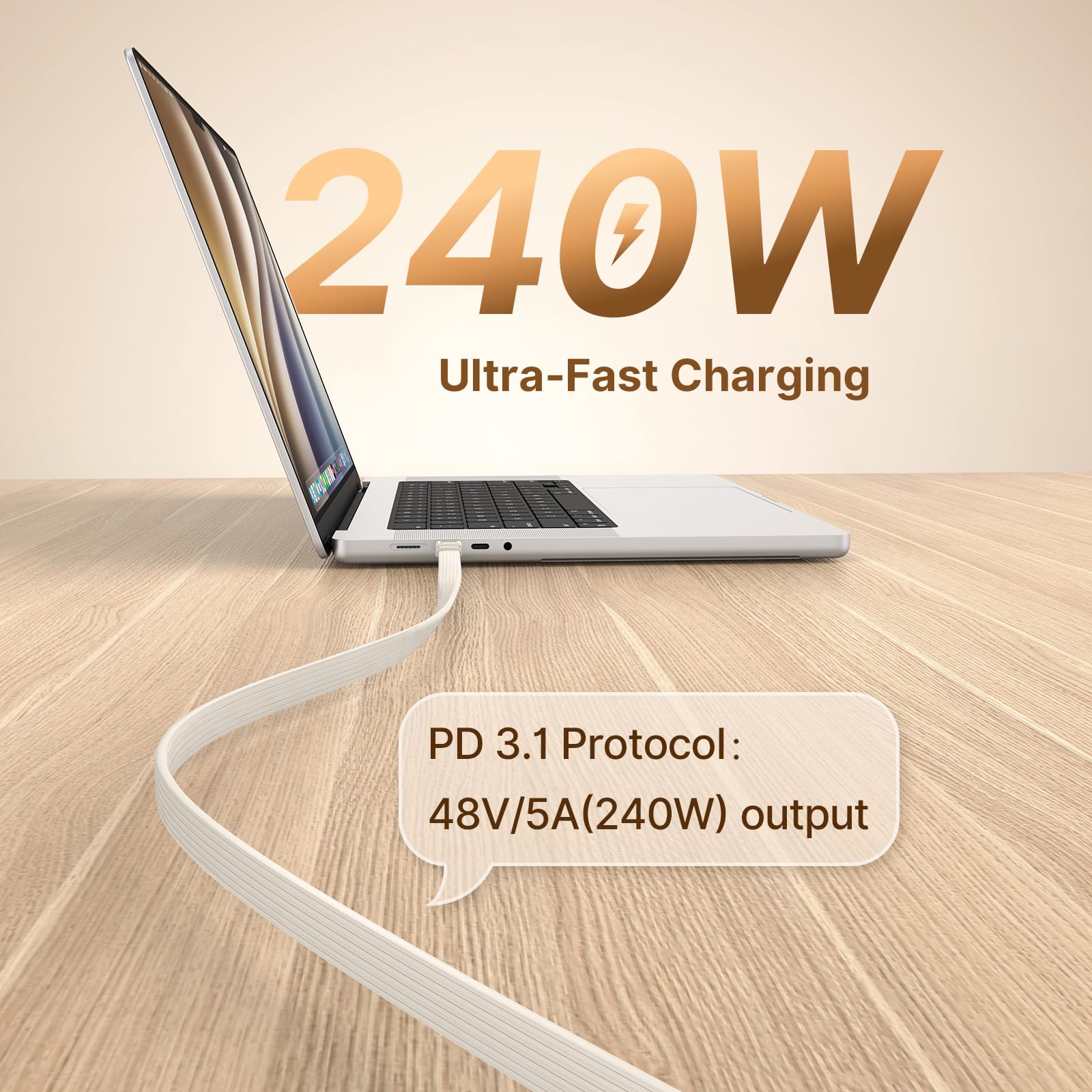 Cavo piatto USB 4 da 80 Gbps, 1 m, ricarica 240 W, video 8K a 60 Hz, compatibile con Thunderbolt 5/4/3