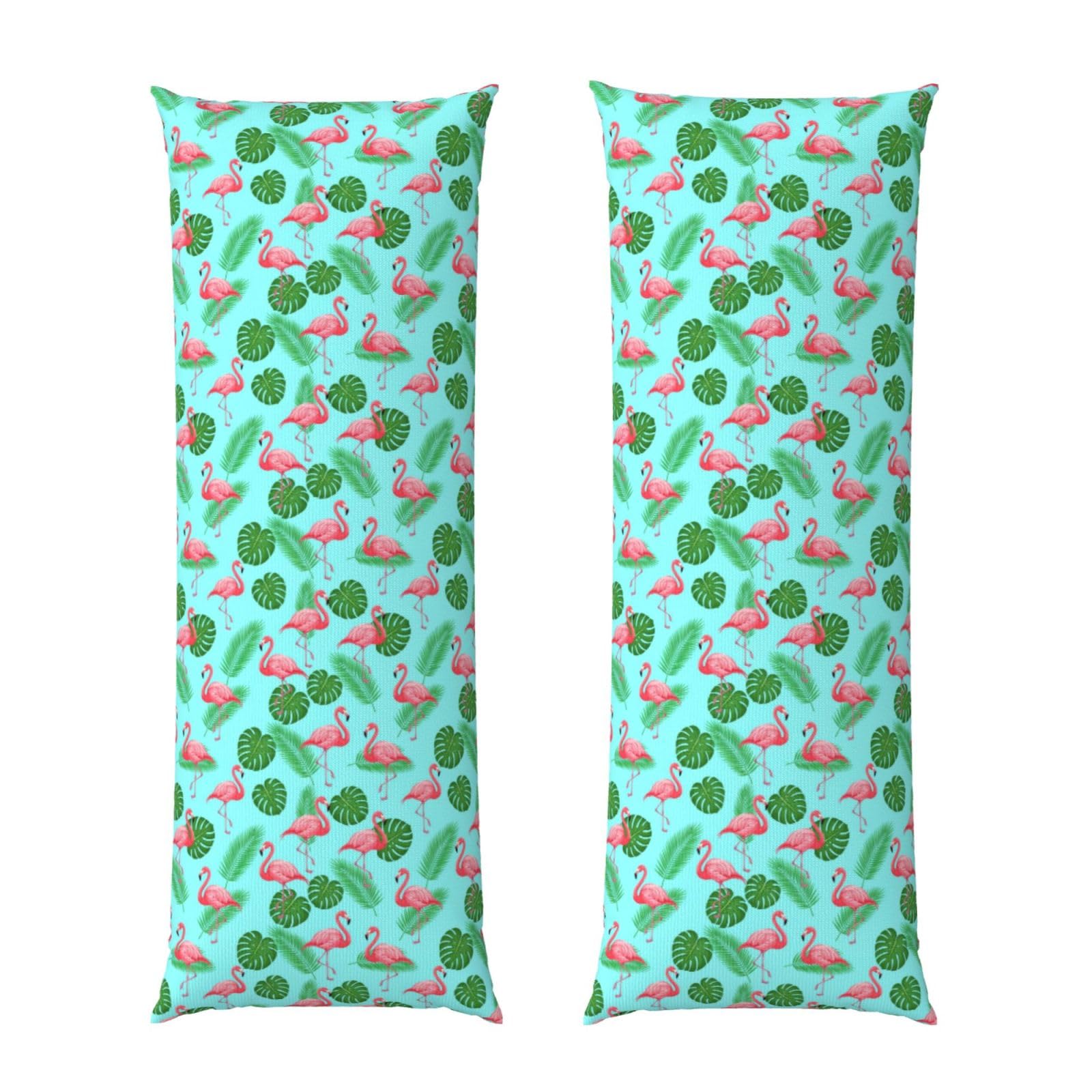 Body Pillow Cover 20x54, Green Tropical Palm Banana Leaves Lovely Exotic Bird Pink Flamingo, Soft Microfiber Long Pillowcase with Zipper Closure, Breathable Protector for Bedroom Sofa Couch Sleeping