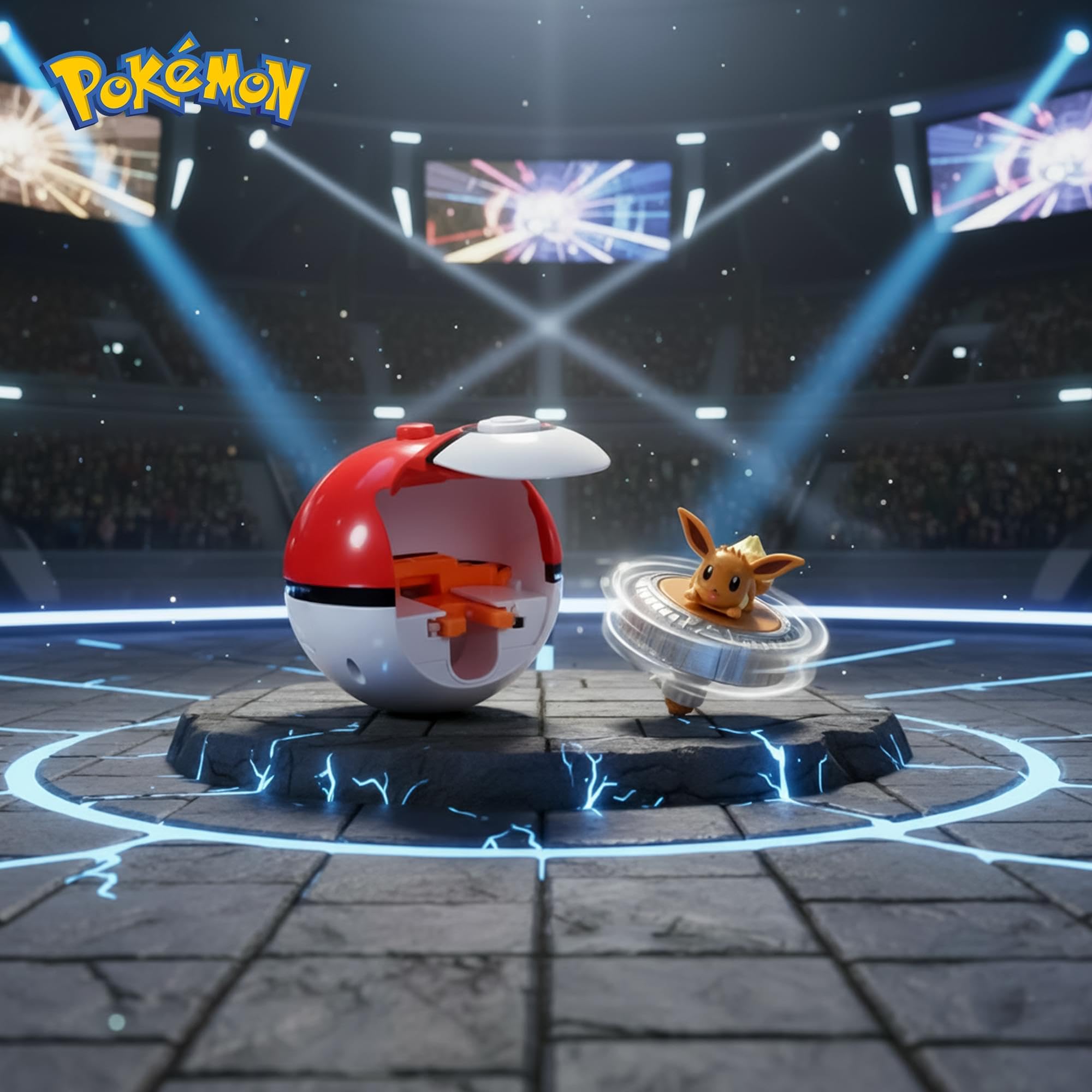 Pokémon Pack de toupies de Combat Évoli Toupie de Combat avec Lanceur de toupie Poké Ball