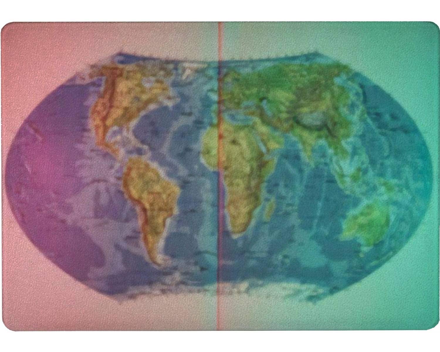 Tempered Glass Cutting Board Beautiful Blurred background World map concept of travel Tableware Kitchen Decorative Cutting Board with Non-slip Legs, Serving Board, Large Size, 15" x 11"