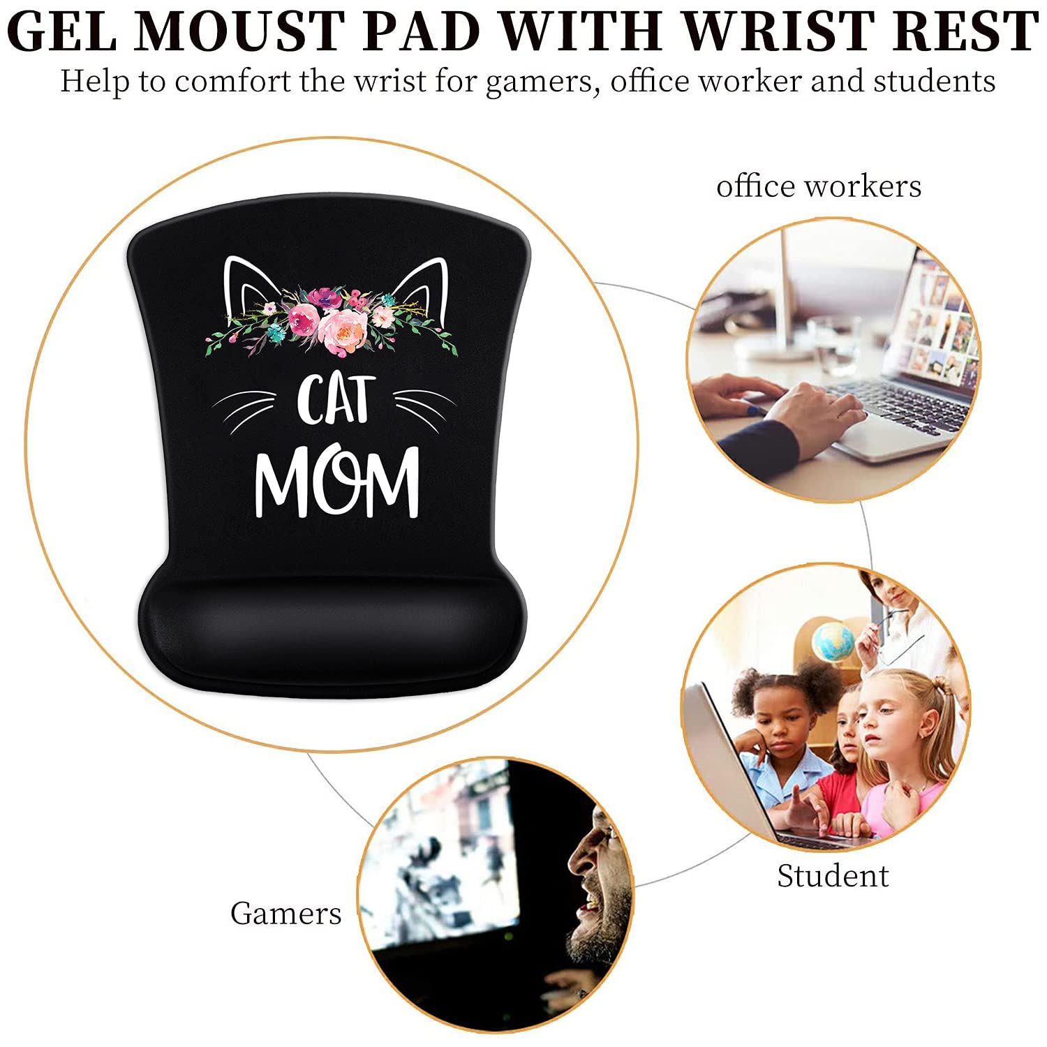 Keyboard Mouse Pad Set,Large Desk Pad Keyboard Wrist Rest Mouse Pad Wrist Support Coaster,Easy Typing Pain Relief Non-Slip Mousepad Wrist Support Mousepad Set Home Office,Sunflower - View #2