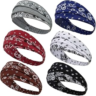 6 Pack Sweat Wicking Stretchy Athletic Bandana Headbands for Women/Head wrap/Yoga Headband/Head Sarf/Best Looking Head Ban...