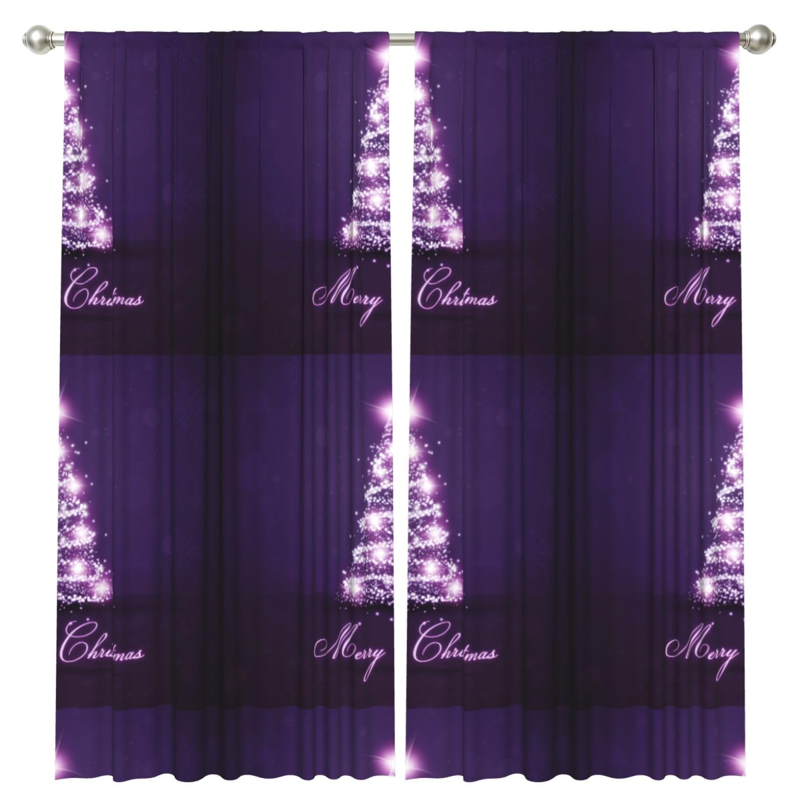 InOmak Christmas Purple Tree, 2 Panels Window Curtains 52 x 84 Inch Blackout Curtains for Living Room Bedroom