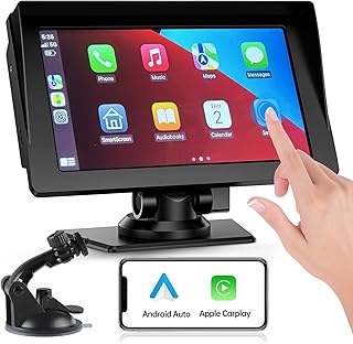 Newest Wireless Apple Carplay Car Stereo, Portable Dash Mount Android Auto Car Play Screen, 7 Inch Touchscreen Radio Receiver with Siri/Google Assistant, GPS Navigation, Bluetooth Muisc, FM
