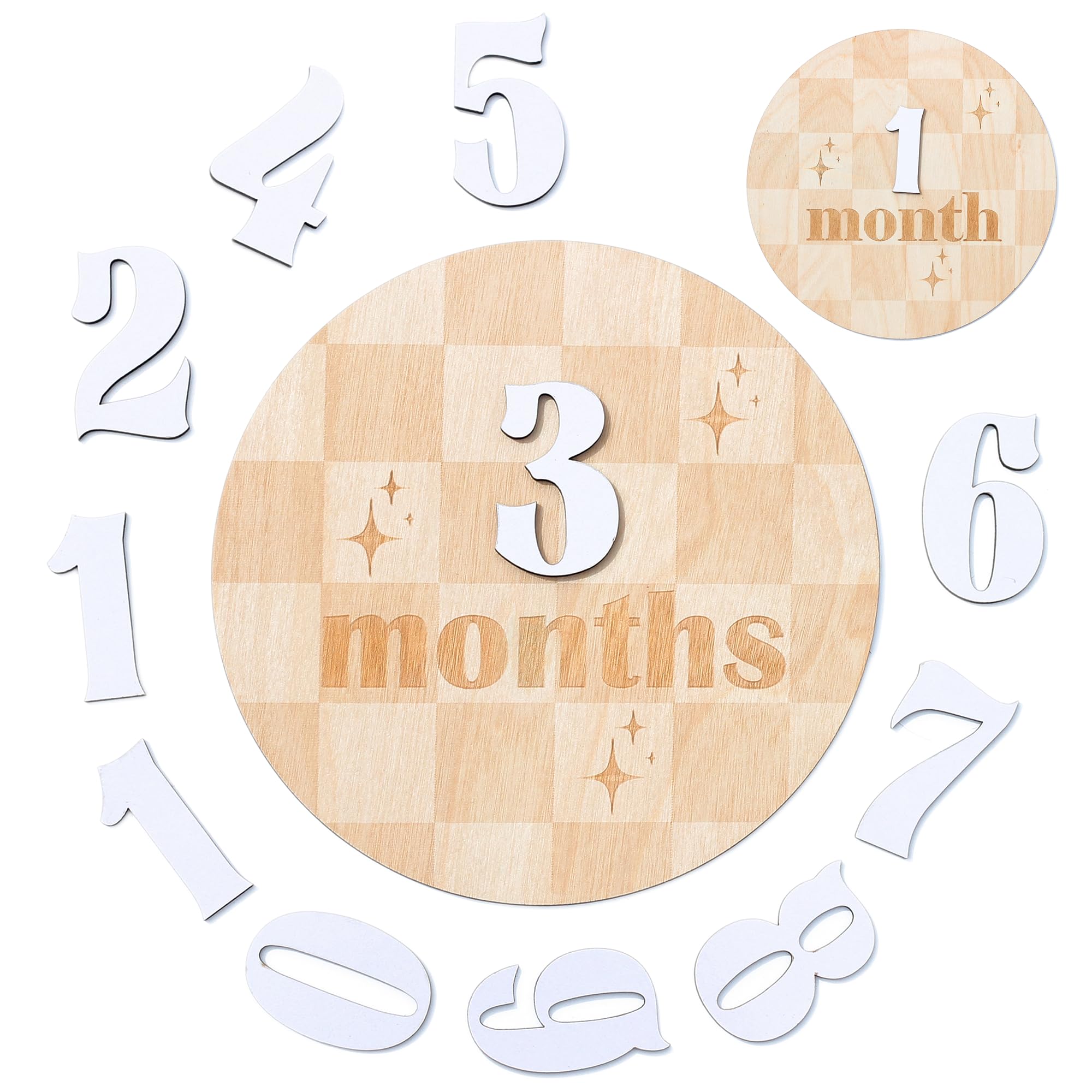 HONOCOOLSBaby Monthly Milestone Cards - Wooden Monthly Milestone Discs - Newborn Photography Props to Document Your Baby´s Growth - Baby Announcement Sign (Discs Caro) (BMM01)