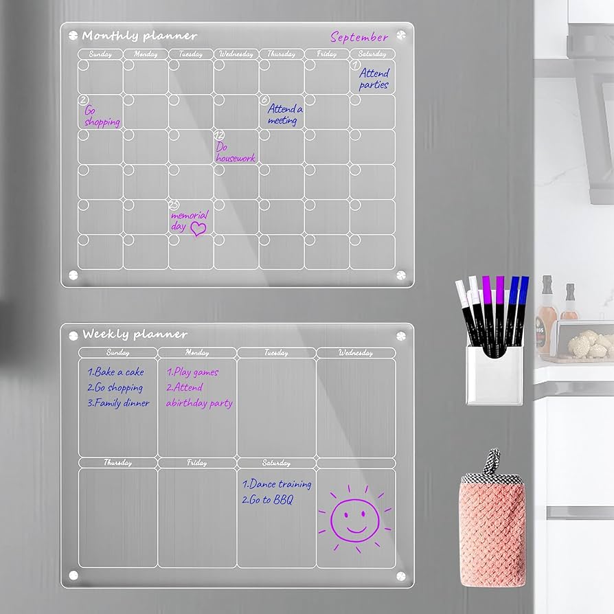 Calendario Magnetico Cancellabile Per Frigorifero - Set Mensile E Settimanale Acrilico - Foto 7